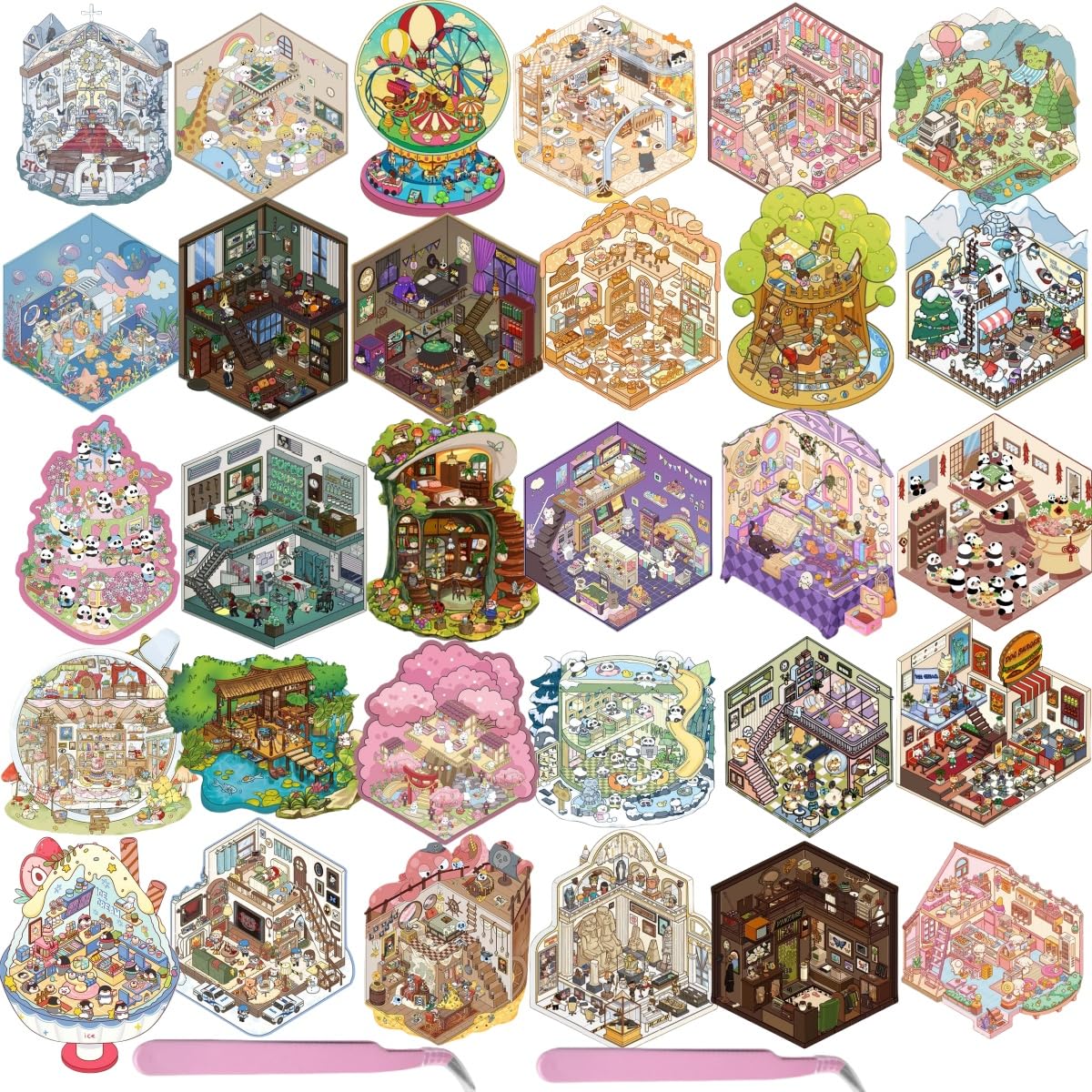 Luzhans 30 Sets DIY 3D-Aufkleber-Szene,3D Sticker Scene,Hous