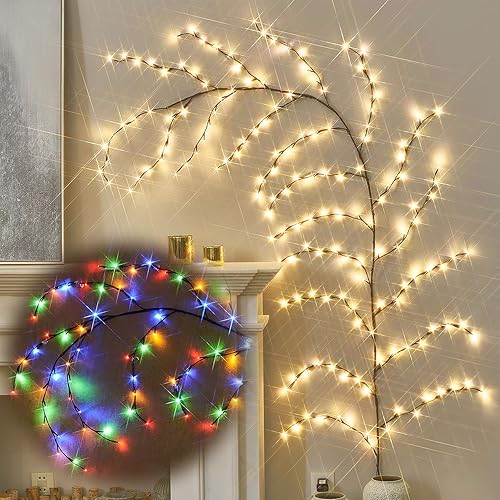 Miniatura 7 de Birchlitland Guirnalda de luces de abedul de 6 pies, 48 LED, funciona con pilas, ramita iluminada con temporizador para decoración de chimenea de