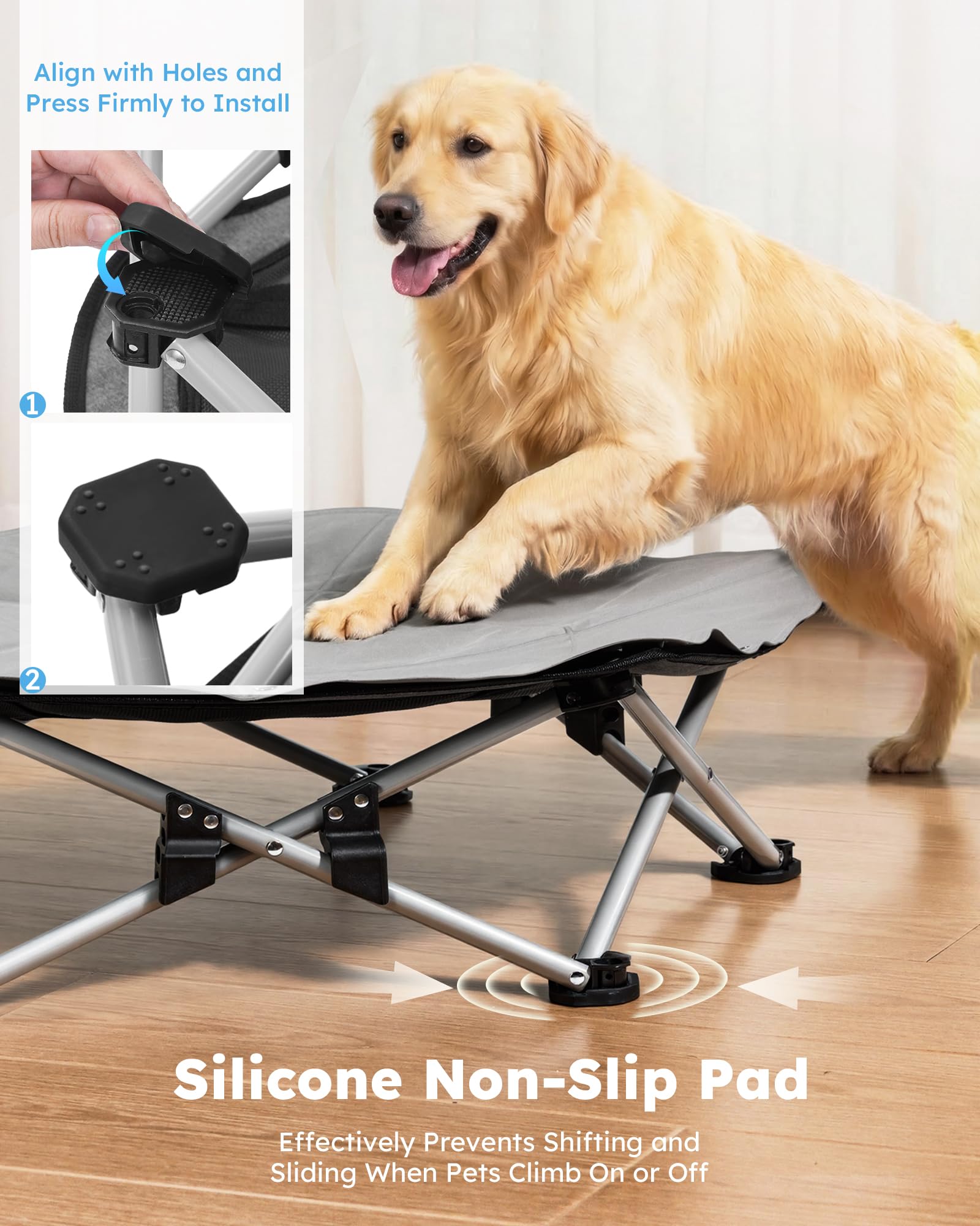 Pecute Cama Elevada para Perros Grande con Manta Refrescante, Sin Montaje, Apto para Gatos y Perros, Plegable para Interior y Camping, Tamaño XL, Soporta hasta 60kg, Gris