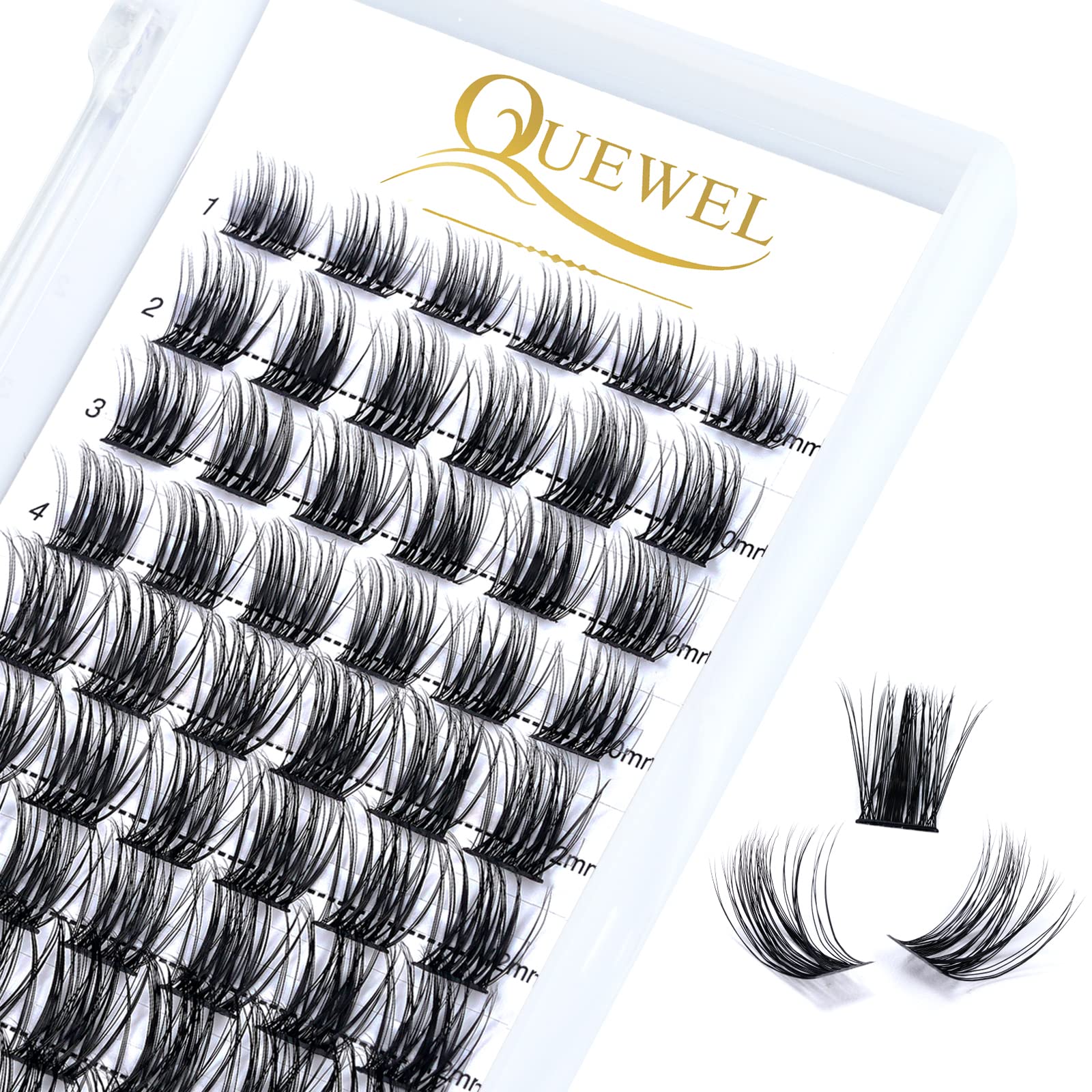 QUEWEL Cluster-Lashes 72 Pcs Individual-Lashes Wide Stem C/D Curl 8-16mm Length DIY Eyelash Extension Individual-Cluster-Lashes Natural&Mega Styles for Personal Makeup Use at Home (Mega-D-MIX8-16) — view 13