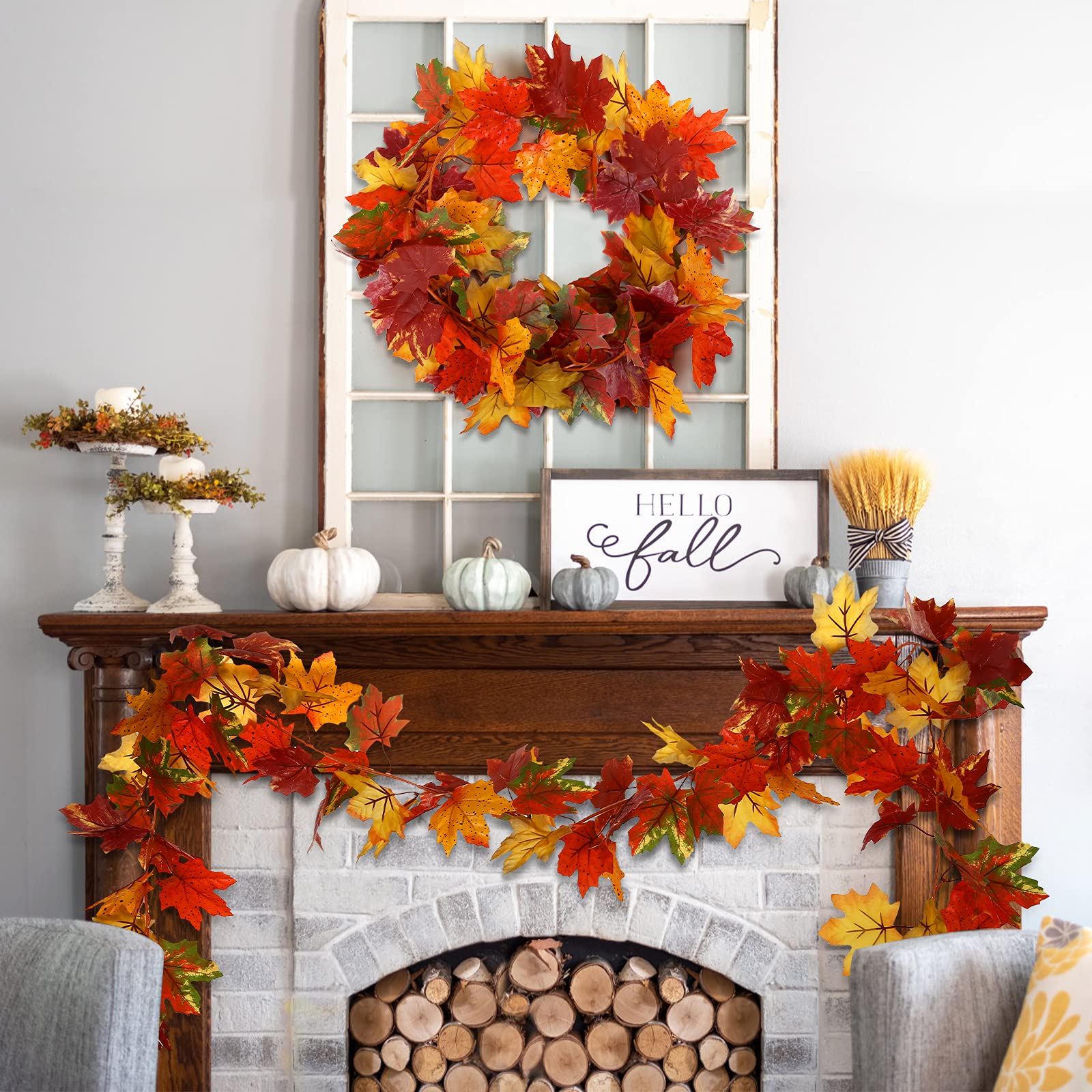 2 Herbst Girlanden 176cm - Künstliche Ahornblätter Deko Für Halloween