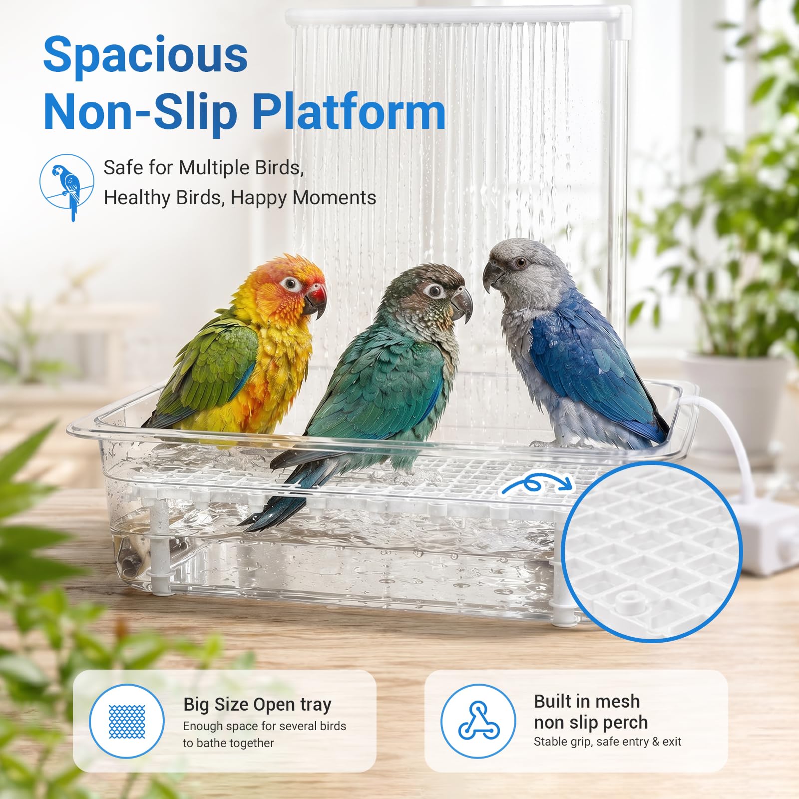 Vogeldusche Wellensittich - Vogel Badewanne mit Dusche - USB-betriebenes Vogelbad mit Wasserzirkulation - Vogel Badehaus mit Rutschfester Boden für Wellensittiche und Kleine Vögel