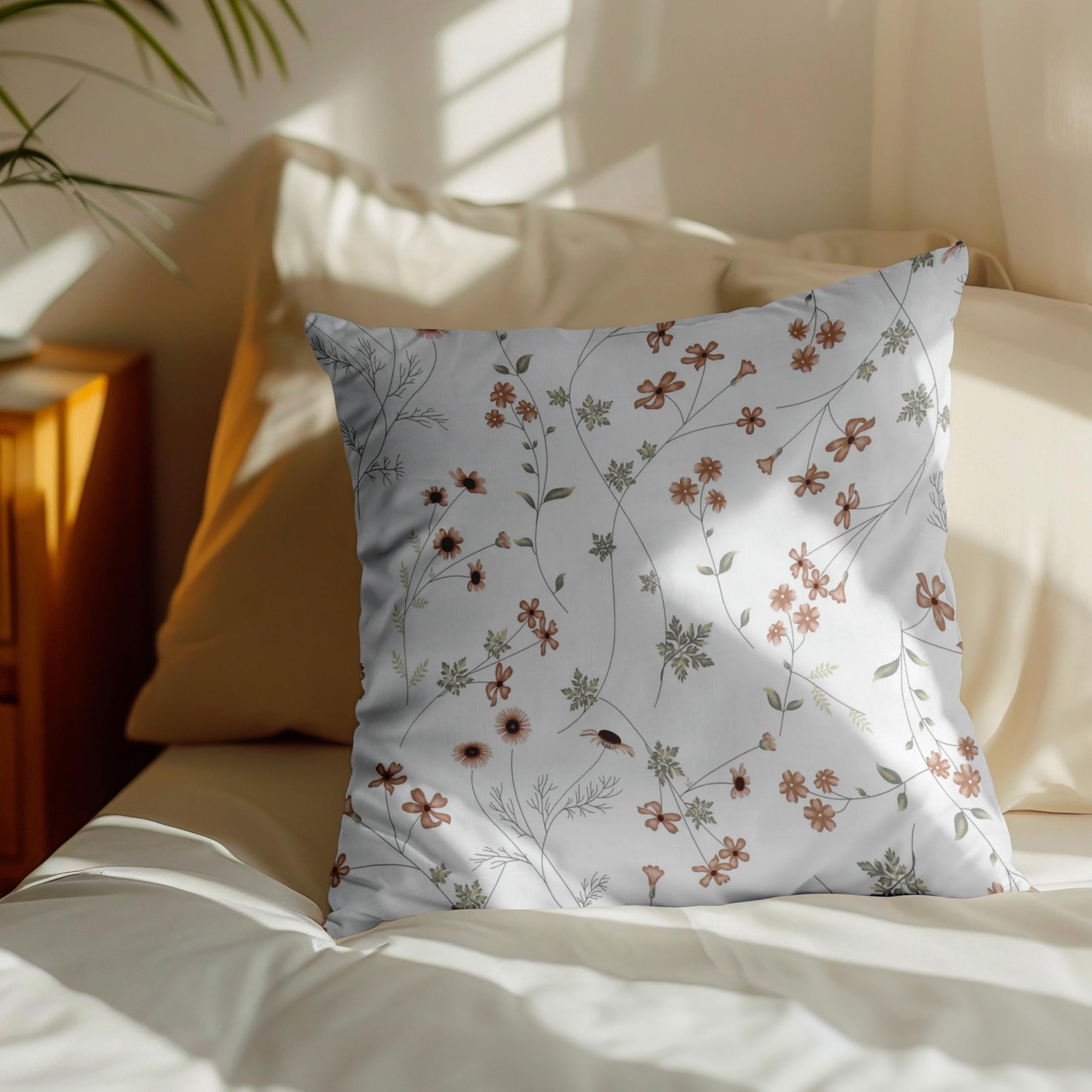 LINENWALAS 100% Cotton Cushion Cover for Sofa, Soft and Breathable Cushion Cover Set of 2, 16x16 Inches Premium Throw Pillow Cover for Sofa Living Room 210 TC (Crimson Flower)-image-7