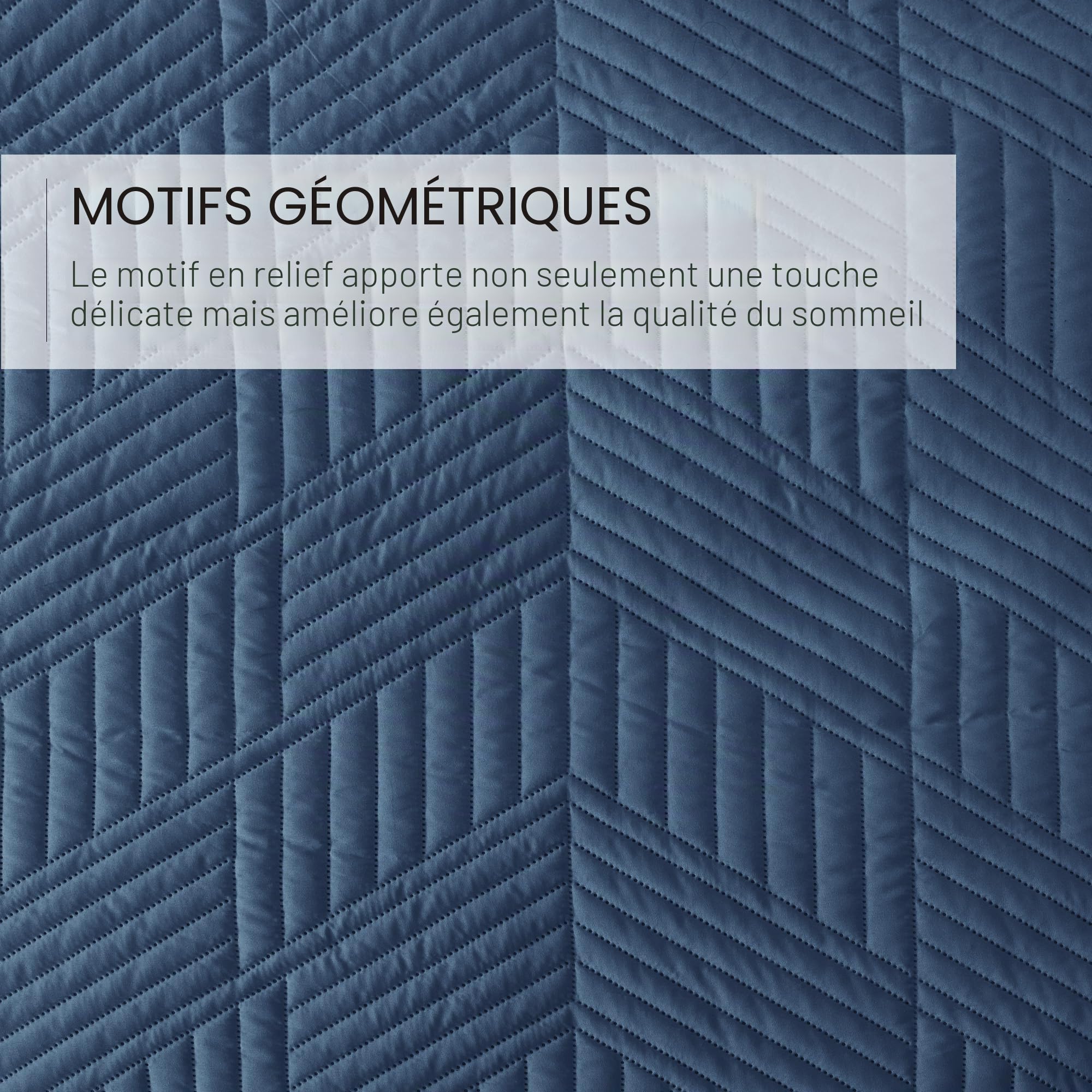 Exclusivo Mezcla Couvre-Lit Matelassé - Léger, Doux et Moderne Géométrique, pour Toutes Les Saisons, 240x260 cm, Bleu Marine (1 Dessus de Lit et 2 Taies d'oreiller)