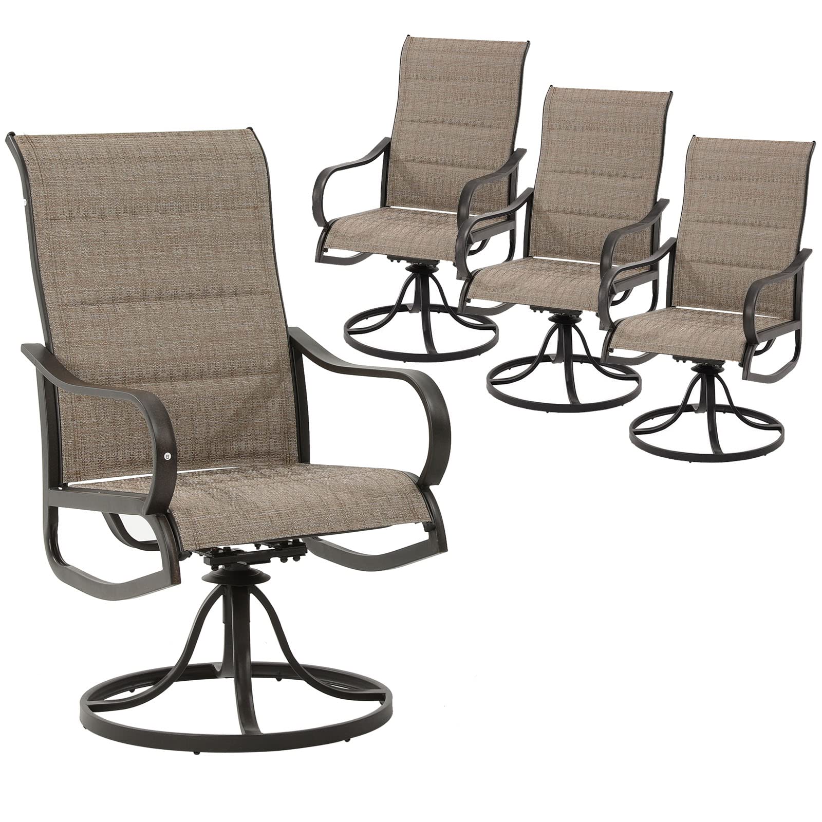 VONZOY Patio Swivel Chairs Set of 4, High Back Outdoor Dining Chair with Padded Textilene for Lawn Garden Backyard