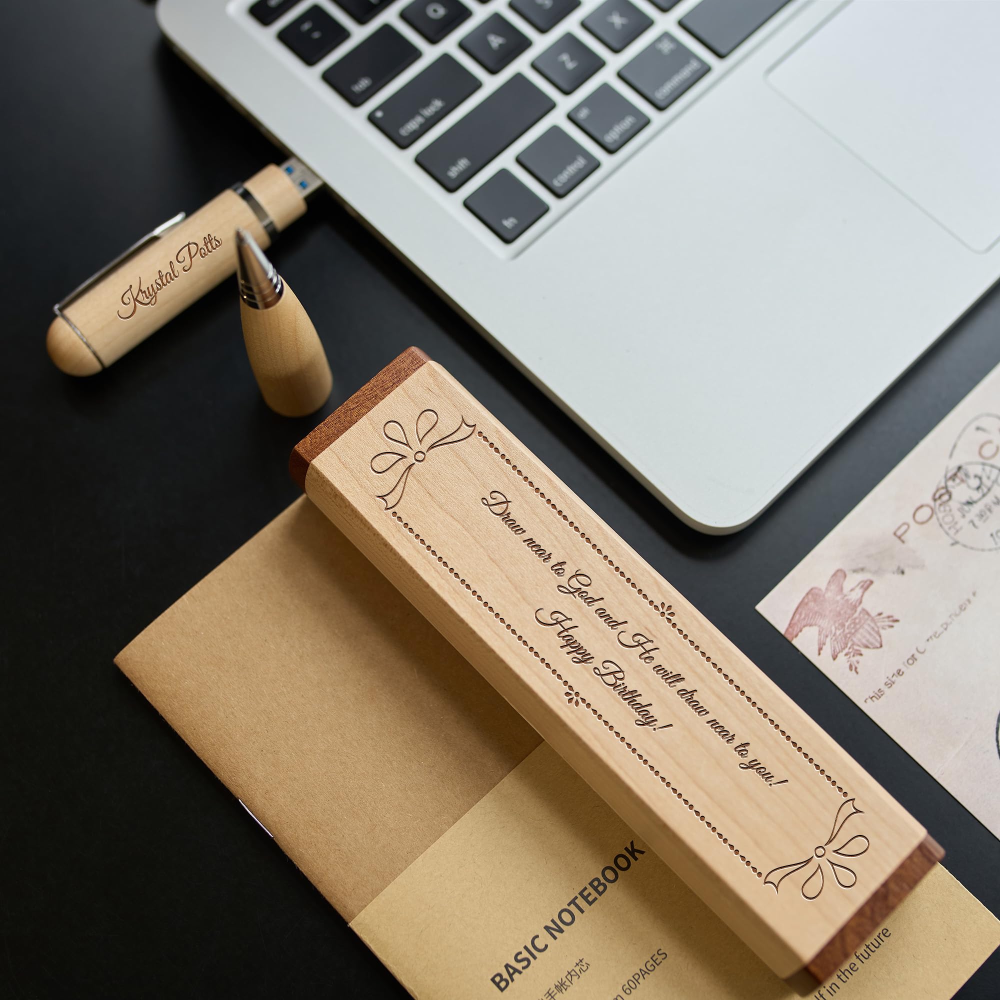 Penna in legno personalizzata con chiavetta USB, chiavetta USB 3.0 in legno personalizzata con incisione con penna e scatola, memory stick portatile, penna a sfera (Frame, 256GB)