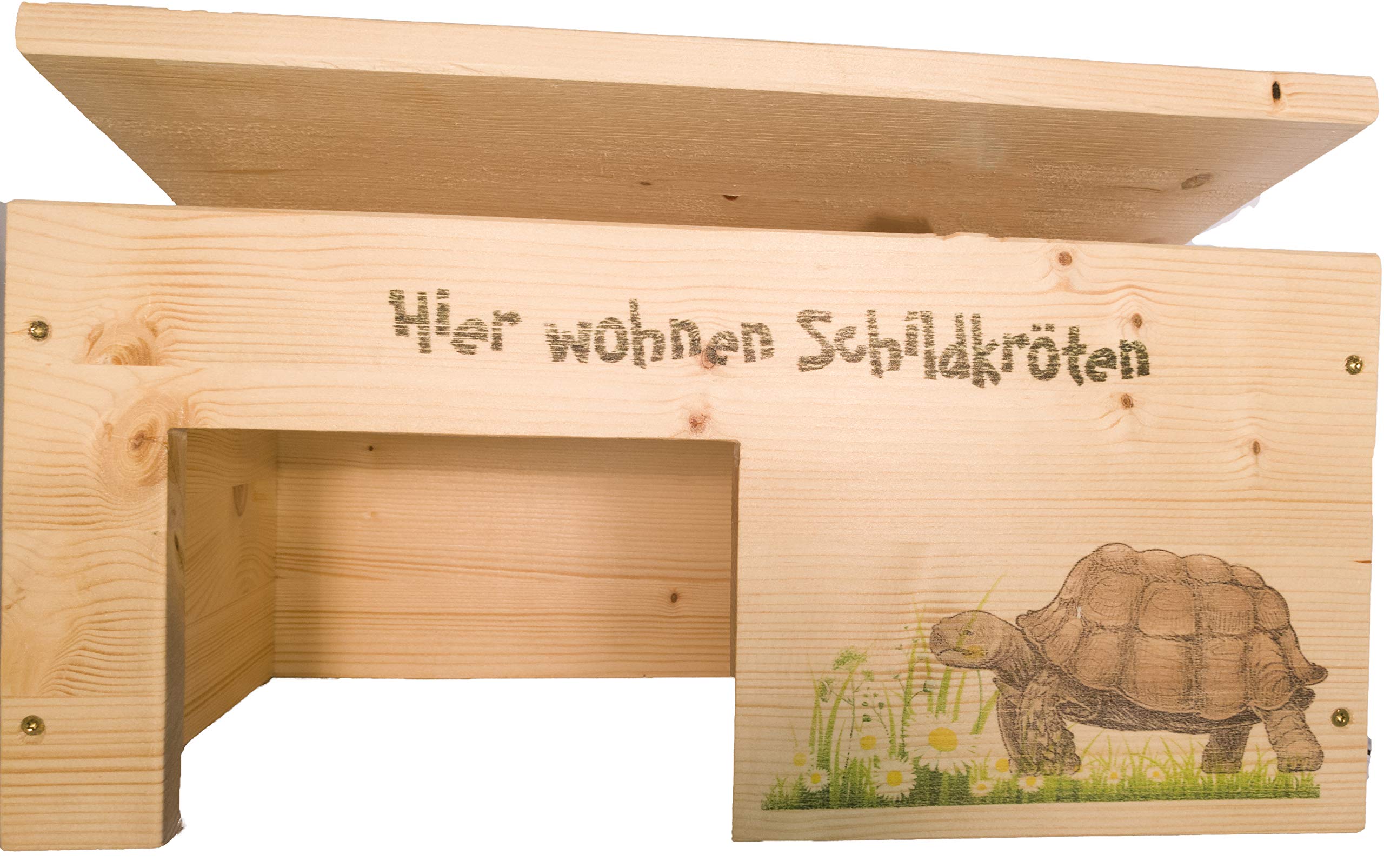 Schildkrötenhaus M Terrarium Schutzhaus mit Motiven, Holzlasur & Aufklappbar