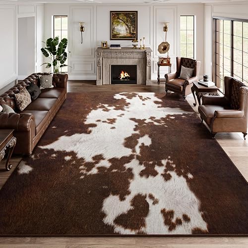 DweIke Cow Print Rug 6x9 Washable Non-Slip Red Brown