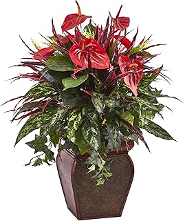 Nearly Natural 6905 Anthurium Mixed Plant with Planter,Multi Color