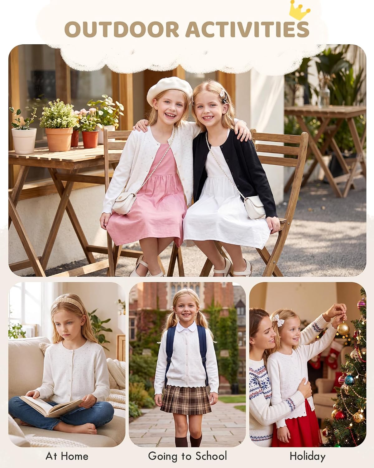 HOZIY Girl Cardigan Kids School Uniform Long Sleeve Sweater 5-12 Years