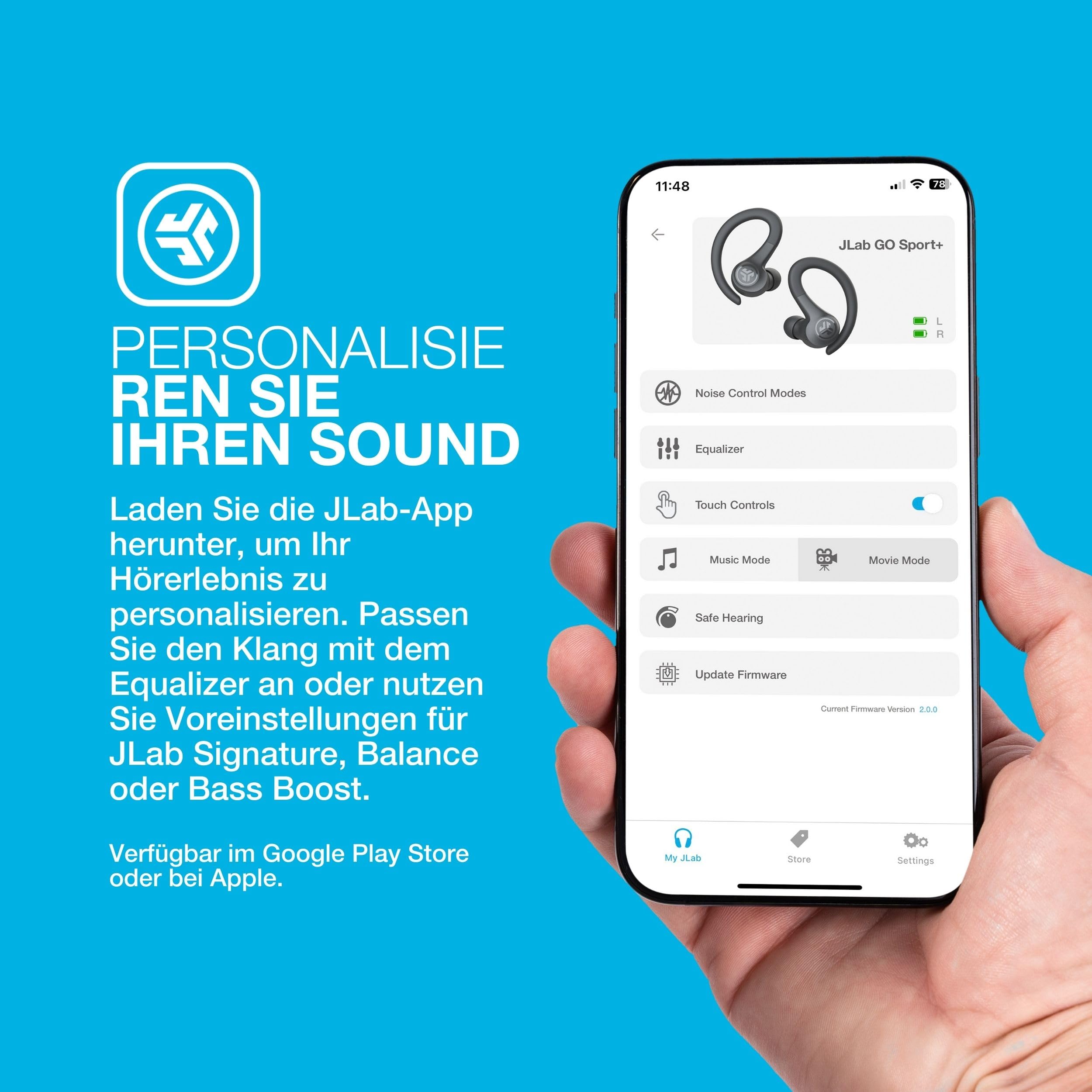 JLab Go Air Sport+ Kopfhörer Bluetooth, Sportkopfhörer 35+ Std., True Wireless In Ear Kopfhörer kabellos für Läufer, Joggen, IP55-schweißresistent, USB-C Ladecase, Be Aware-Modus, Graphit