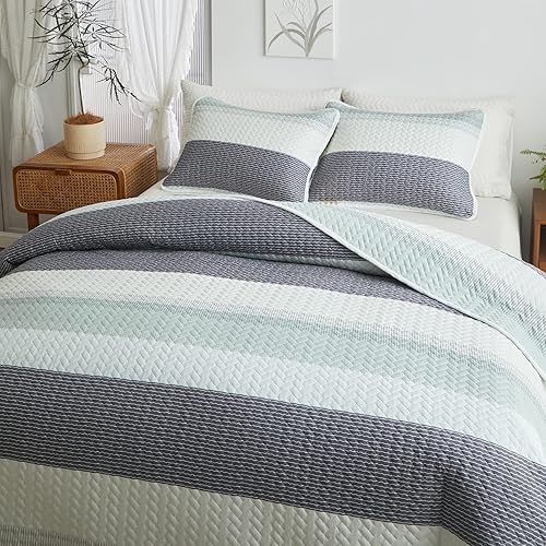 Miniatura 8 de Flysheep Juego de edredón bohemio gris oscuro tamaño individual para niños, 2 piezas de edredón reversible a rayas blancas sobre negro, colcha de