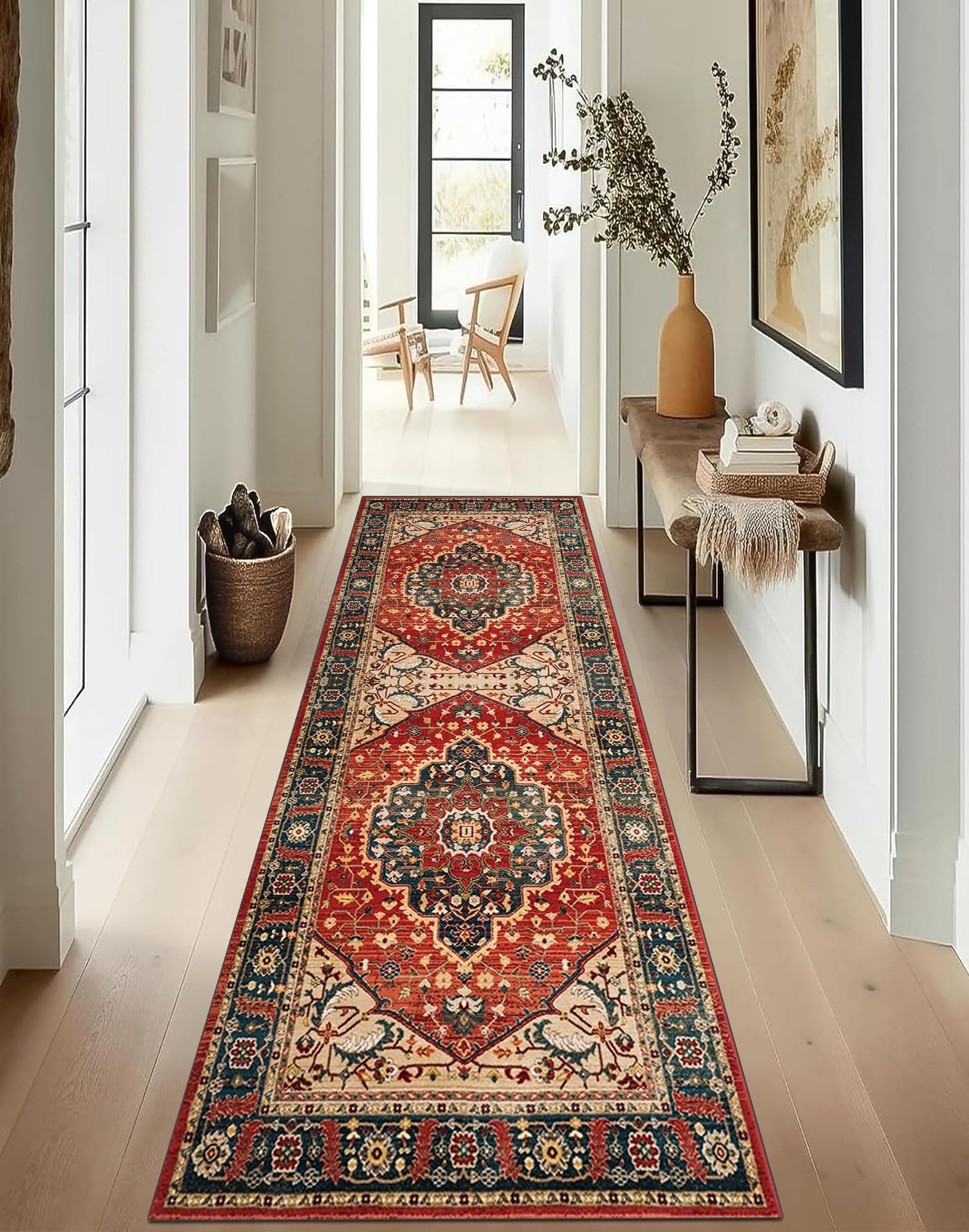 ZUZEKU Boho bruine loper hal keuken, wasbaar, antislip, 50 x 300 cm lang, vintage keukentapijt, gangtapijt, tapijt voor corridor, woonkamer, slaapkamer, per meter aanpasbaar