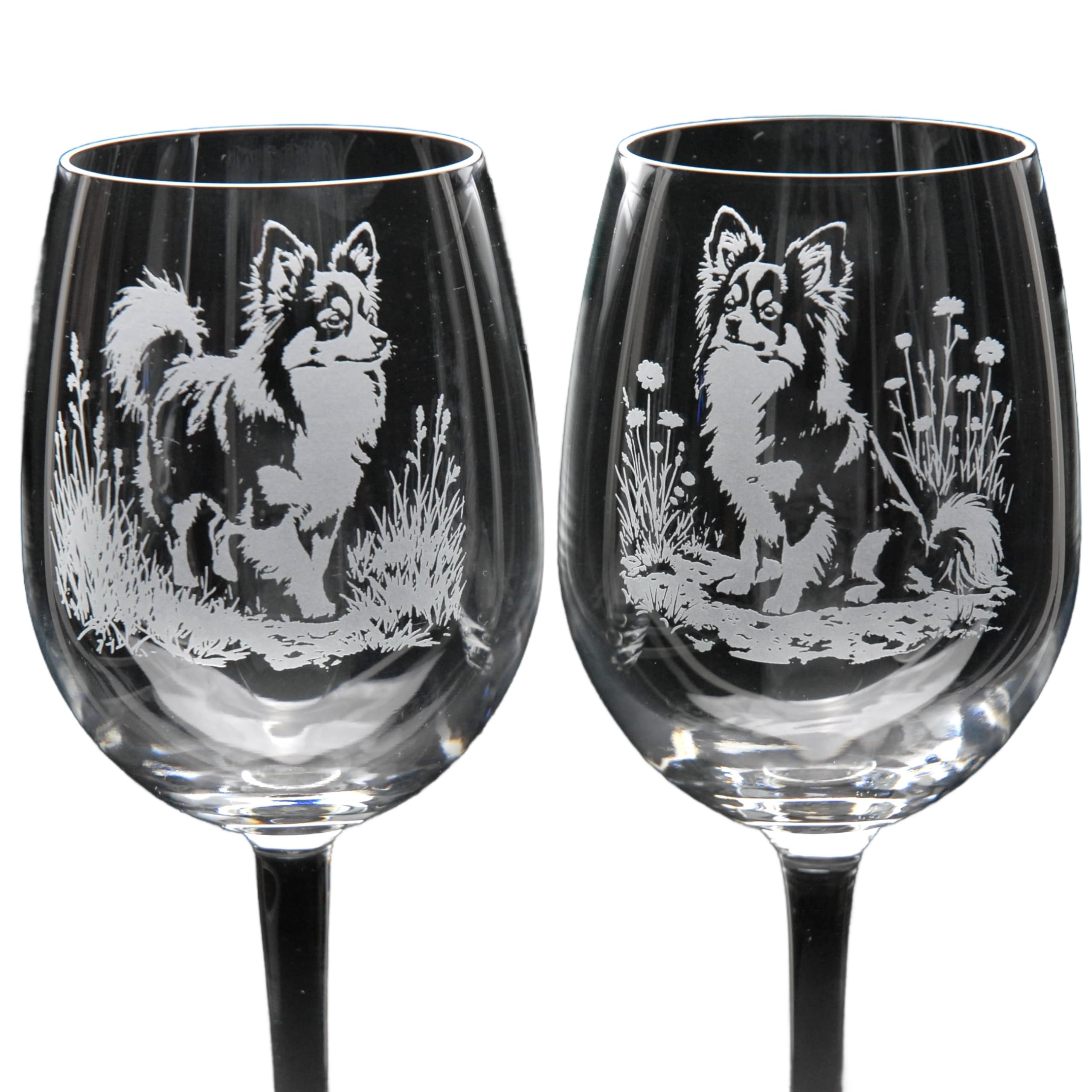 GLYPTIC Glass Art Papillon Dog Placement Hand Etched/Engraved Crystal Wine Glass