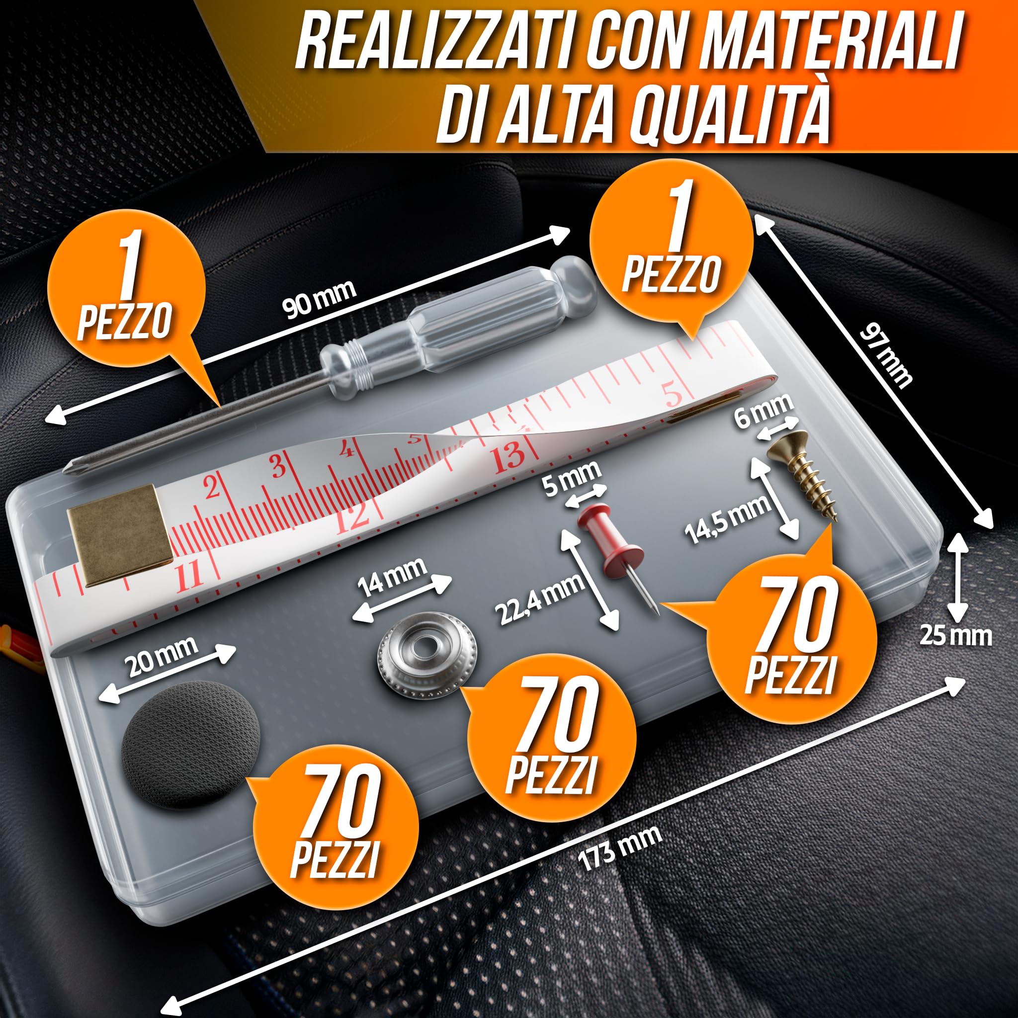 70 Kit Riparazione Cielo Auto Nero - Puntine Fissaggio Rivetti Tetto Auto Scollato Interno - Rimedi Fai da Te Bottoni per Tessuto Cielo Auto Tetto Rivestimento Universale