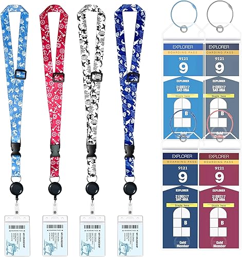 Cordones de crucero, paquete de 4 cordones retráctiles para tarjetas de crucero con soportes impermeables para identificación, etiquetas y soportes