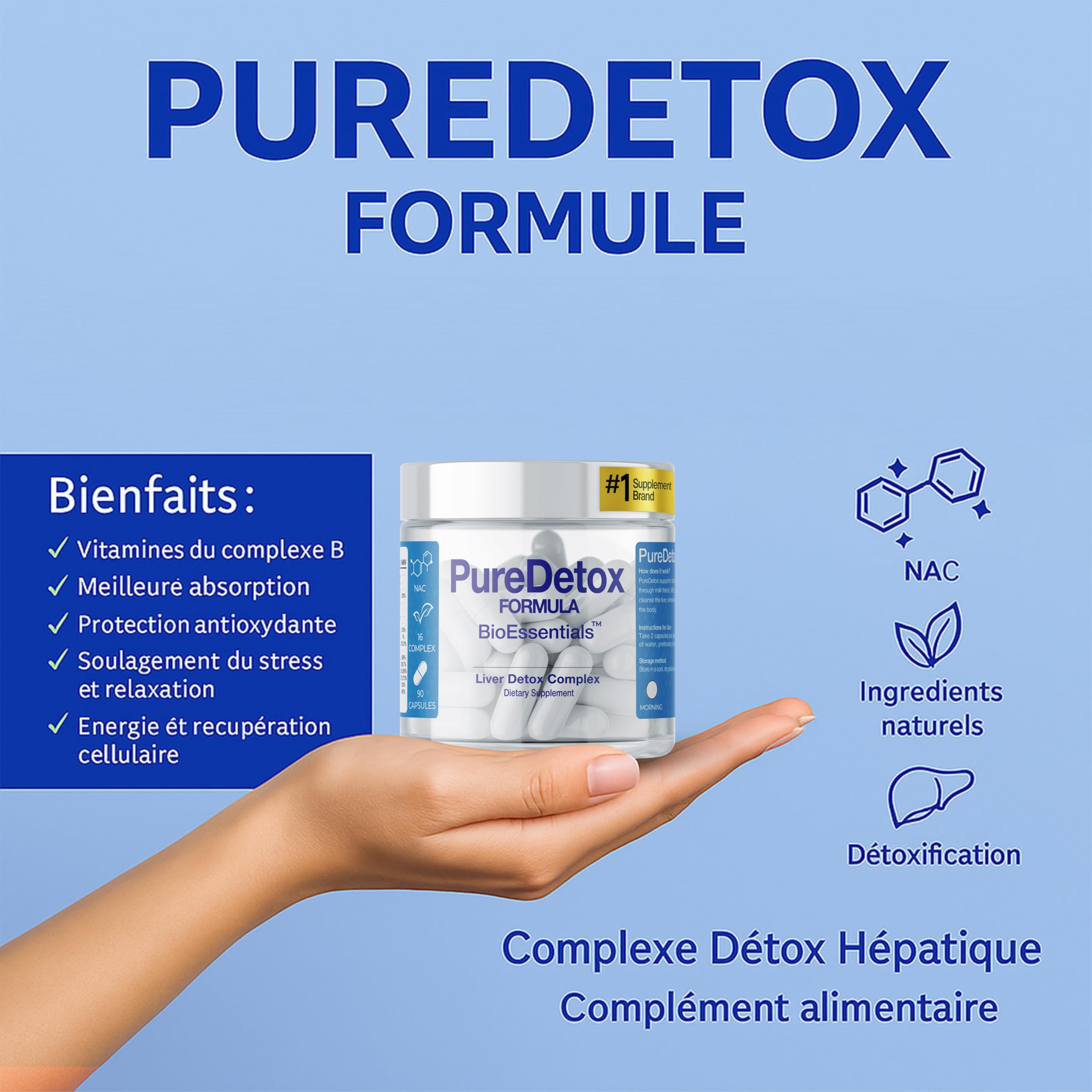 PureDetox – Complexe Détox & Soutien Hépatique – Chardon-Marie 300mg 91% Silymarine – Bien-être Quotidien & Antioxydant – L-Carnitine + Artichaut – 60 Gélules Végétales
