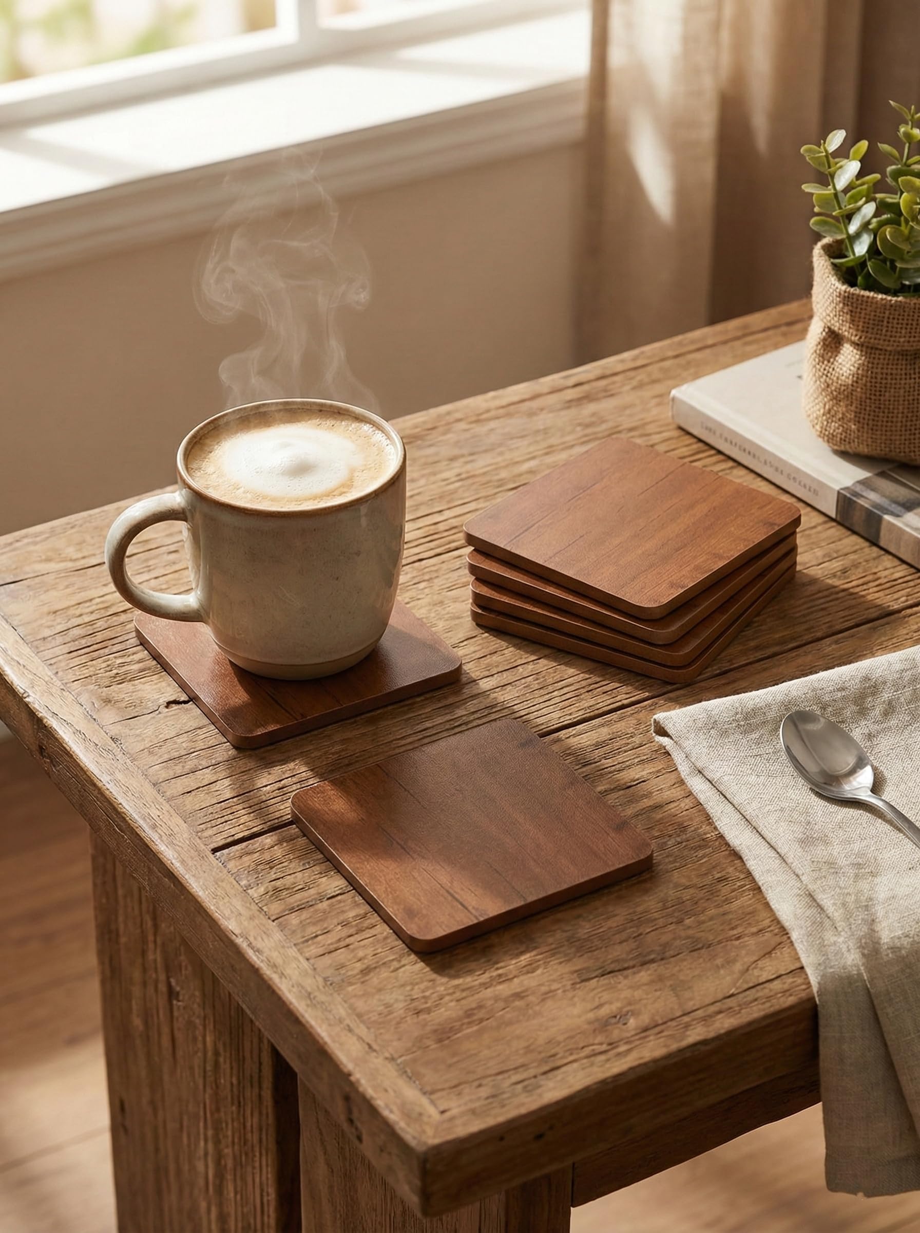 Wooden Tea Coasters - Set of 6 | Natural Wood -2