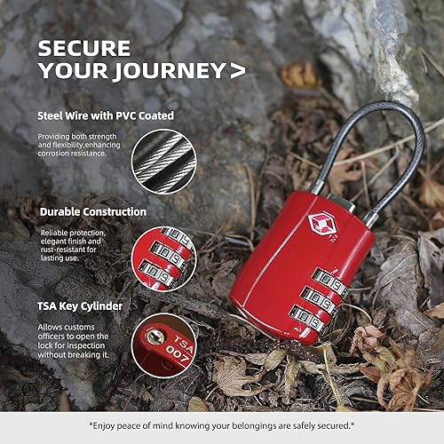 Miniatura 5 de Cerraduras TSA para equipaje, candado pequeño combinado con cable, candados de equipaje aprobados por la TSA, candado combinado con código, para