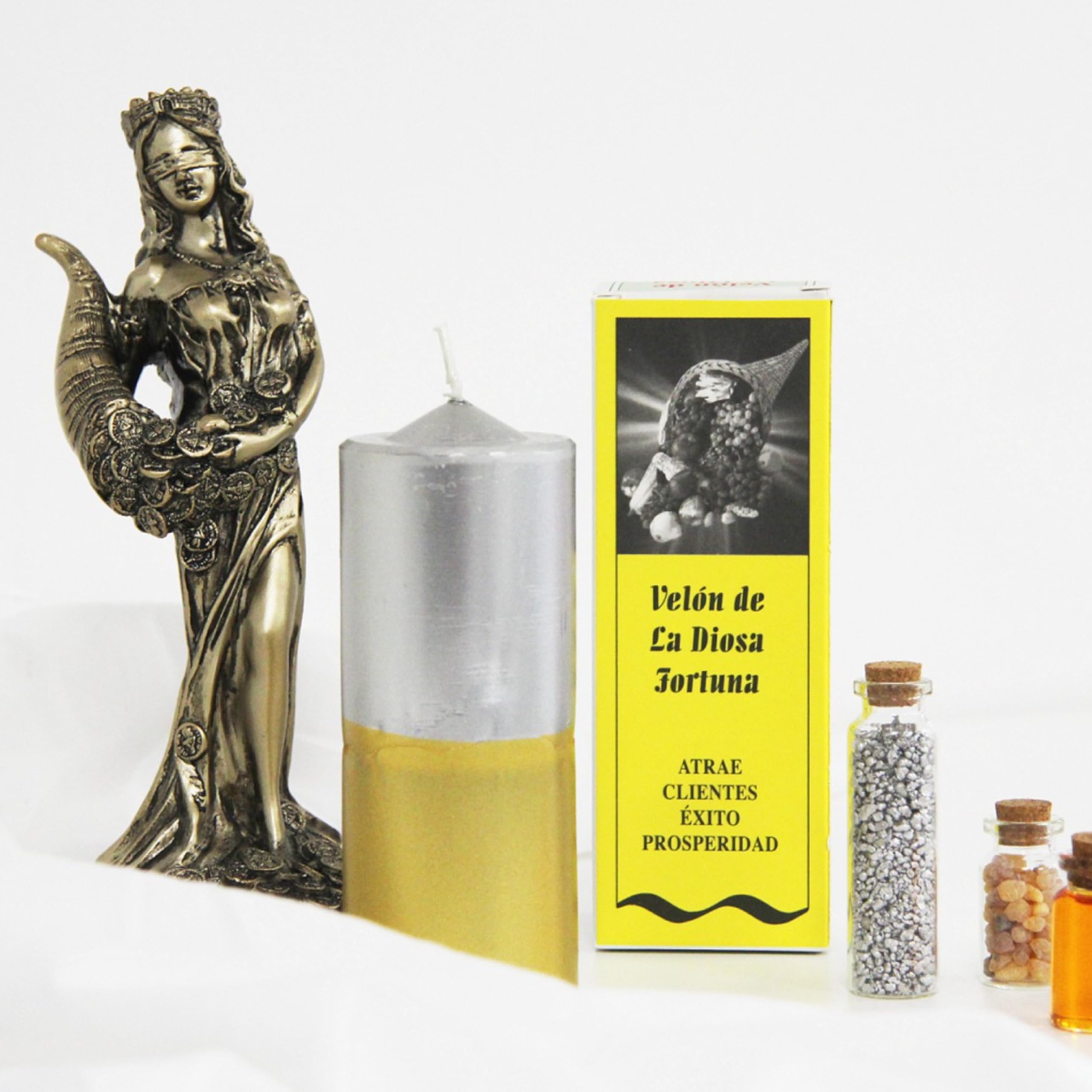 Velón Preparado Diosa Fortuna – Ritual con Vela Dorada para Atraer Dinero, Clientes y Prosperidad | Vela Esotérica para Negocios y Ventas | Hecho a Mano con Hierbas | Incluye Instrucciones y Oración