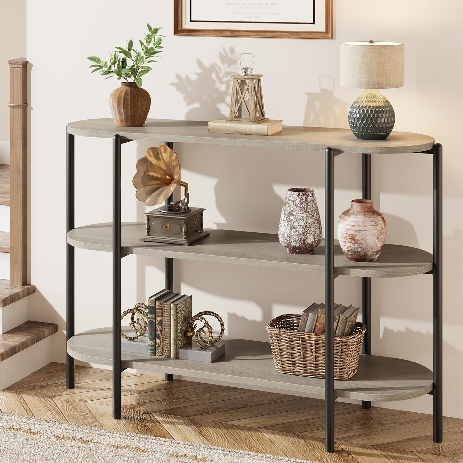 GarveeHome Entryway Console Table, 3 Tier Industrial Metal