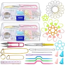 Feekoon 2 Pack New Basic Knitting Tools Accessories Supplies with Case Knit Set Lots - Knitting Supplies Set with Stitch Markers Plastic Sewing Needles Cable Needles for Sewing and Weaving