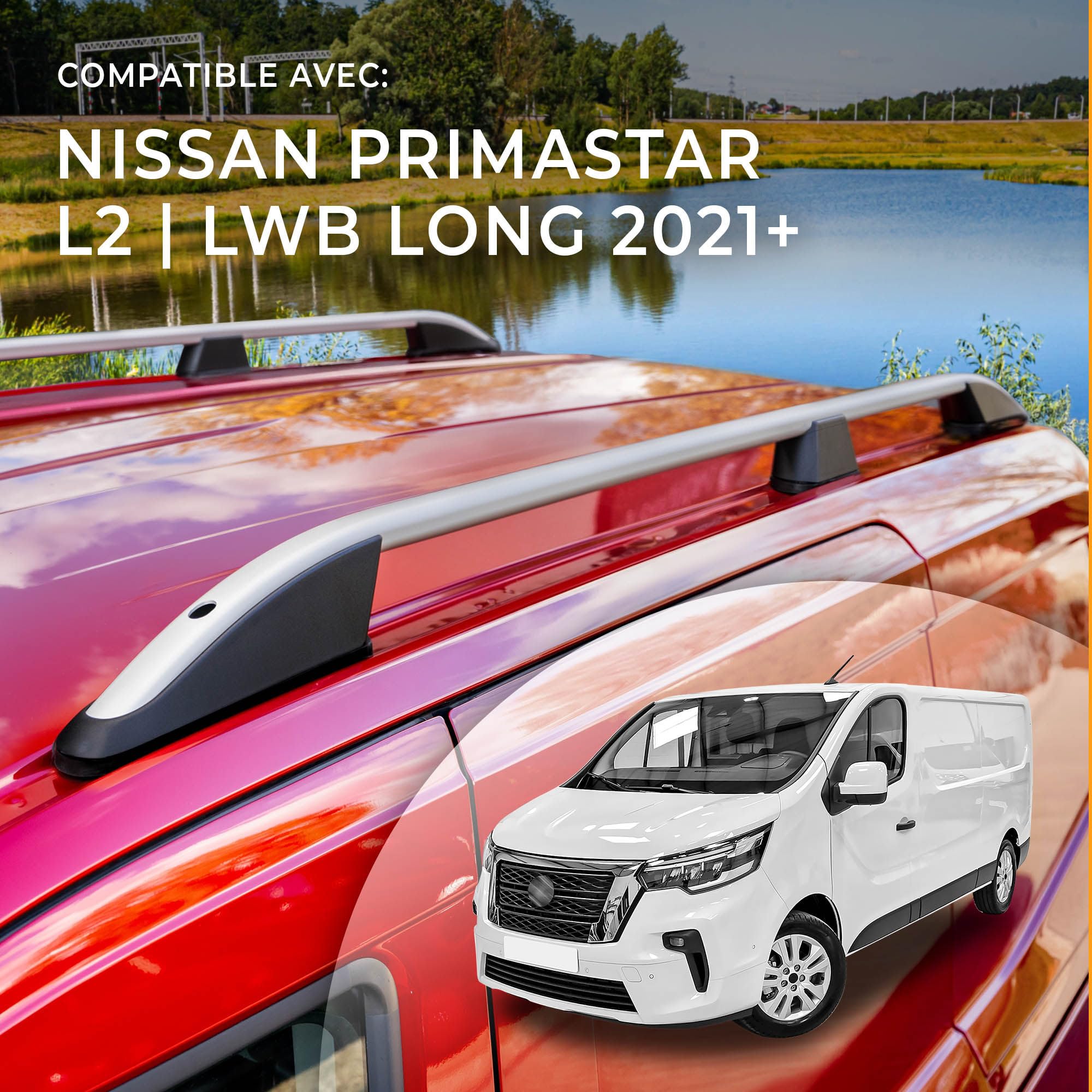 CHROMEMASTER | Barres de Toit Longitudinales Compatibles avec Nissan Primastar L2 | Long 2021+ | Permettent l’Installation de Barres de Toit, Coffre de Toit, Porte-Vélos et Accessoires de Transport