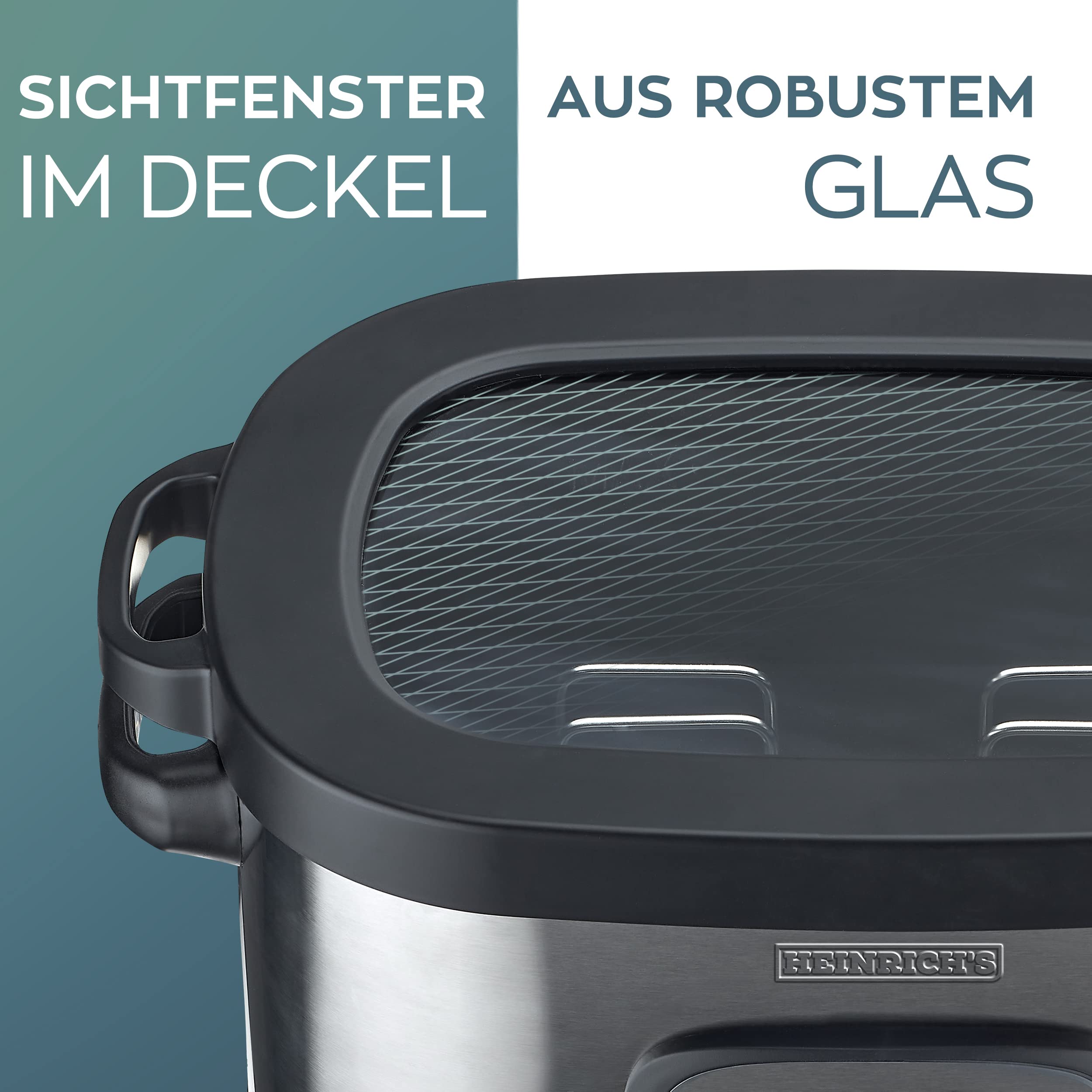 HEINRICHS Sous-Vide Garer für schonendes, gesundes und exaktes Garen der Speisen durch elektronische Temperaturregelung 45°C –90°C in 1°C-Schritten LCD-DISPLAY, Heinrich´s Edelstahl-gebürstet/schwarz