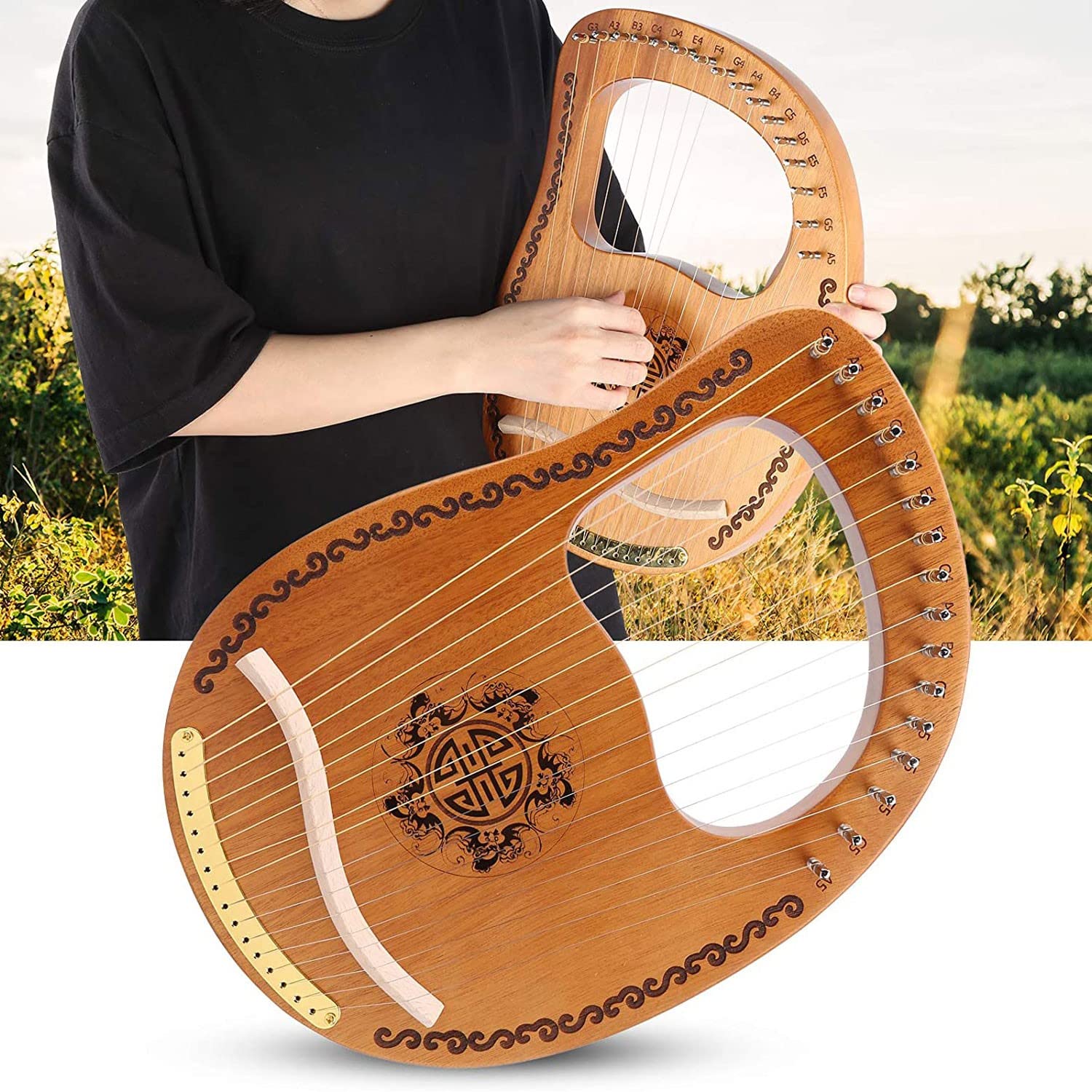 Lira Strumento Musicale，Arpa Piccola Portatile ，16 Corde Stringhe Di Metallo Lyre Harp In Di Mogano ，Per Gli Amanti Della Musica Principianti Bambini Adulti