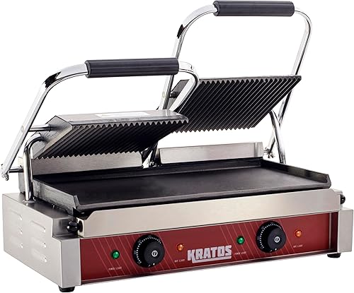 Miniatura 15 de Kratos Parrilla de sándwich Panini eléctrica comercial con placas ranuradas, superficie de cocción de 18.7 x 9 pulgadas, prensa Panini de encimera
