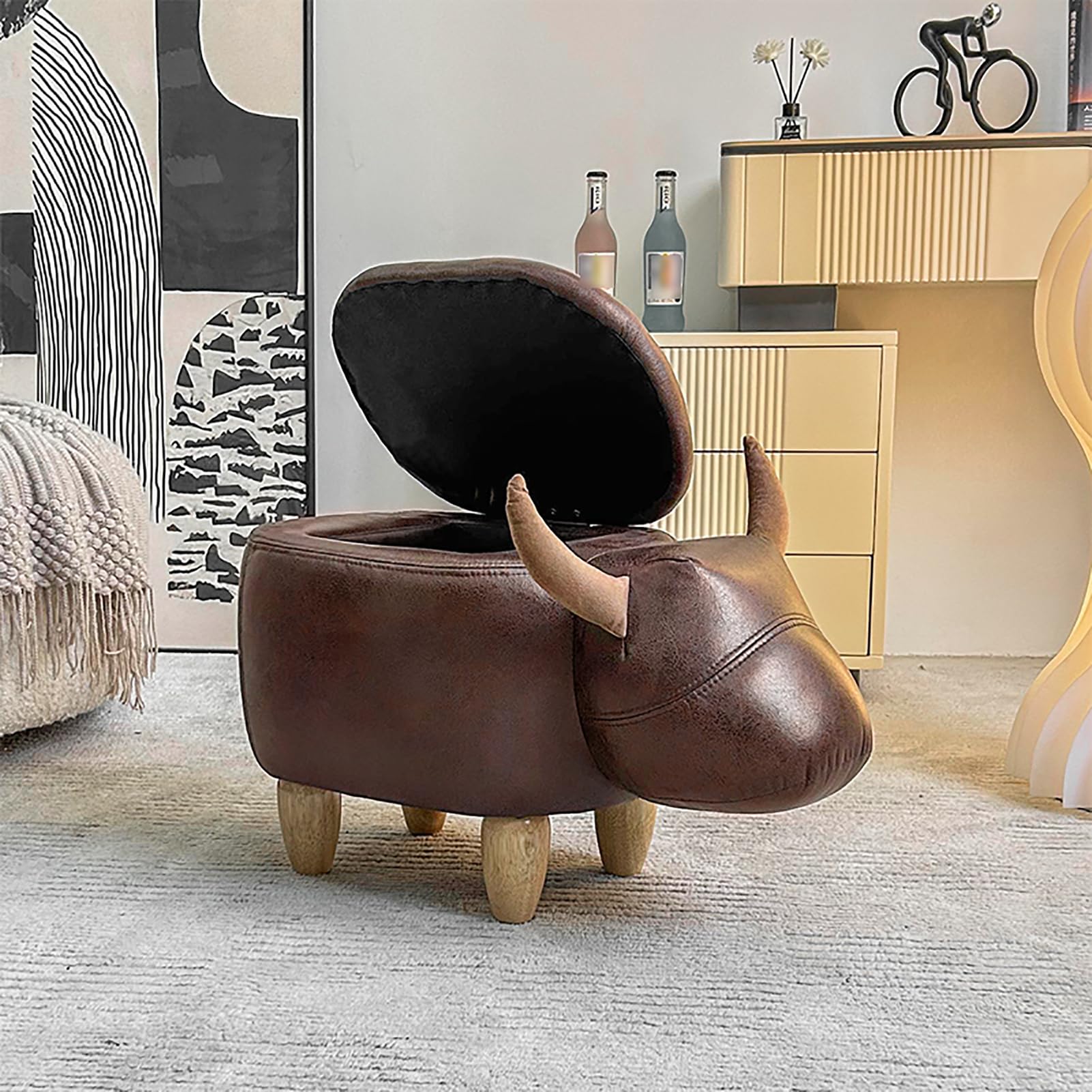 Repose-pieds animal en cuir synthétique de qualité supérieure et pieds bois