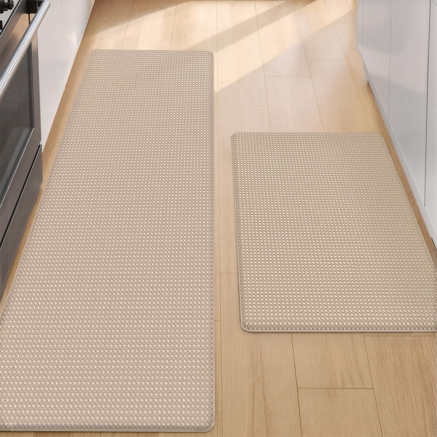 Color&amp;Geometry Kitchen Mat for Floor 17x29+17x59 Anti Fatigue 2PCs, Beige