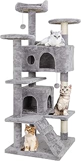 Saicool 55 inches Heavy Duty Multi-Level Cat Tree Tower with Condo Furniture & Scratching Posts for Kittens Play Rest (Light Grey)