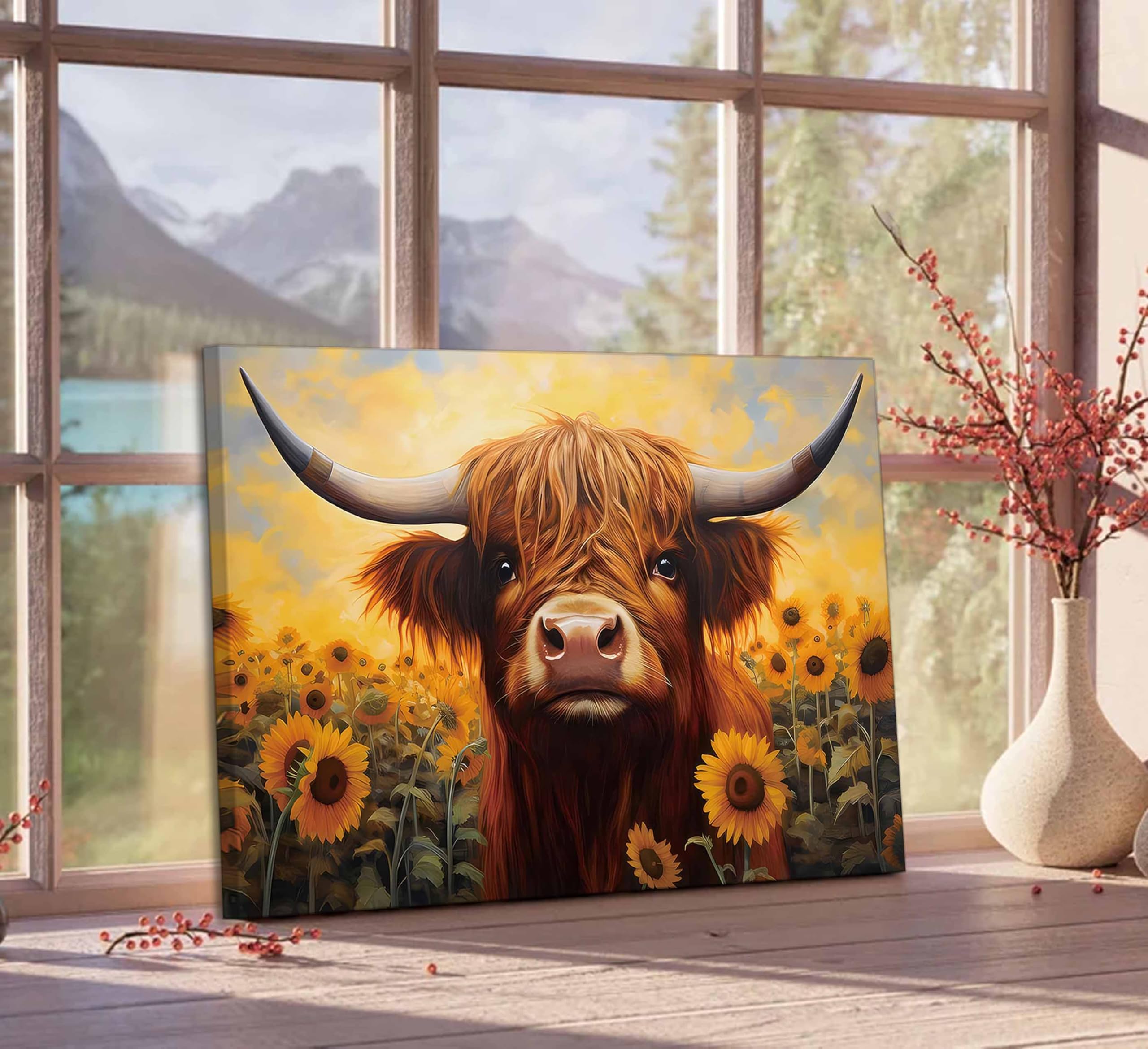 Aquarelle tournesol vaches des Hghlands Collecton des clparts, 20