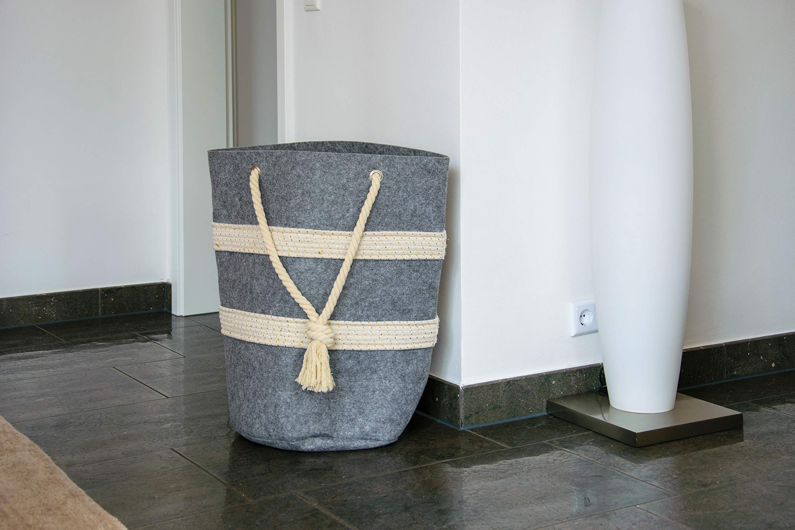 dobar® 87802e filcowy kosz z uchwytami do noszenia, pojemnik filcowy na drewno kominkowe, czasopisma, pranie, torba filcowa, torba do przechowywania, 40 x 40 x 60 cm, szary/biały