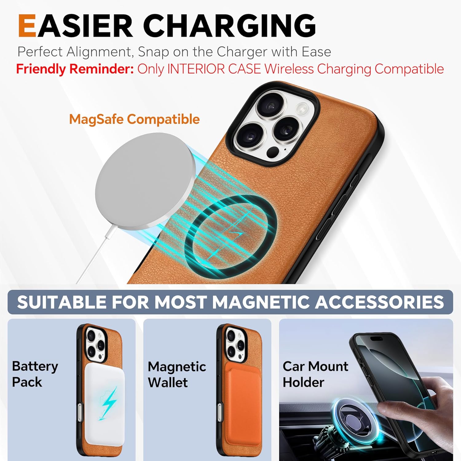 TUCCH Wallet Case for iPhone 16 Pro, [Removable] 2 in 1 [Wireless Charging] RFID Blocking [4 Card Holders] PU Leather Cover, Magnetic Detachable Folding Stand Folio Case for iPhone 16 Pro, Light Brown - Image 4