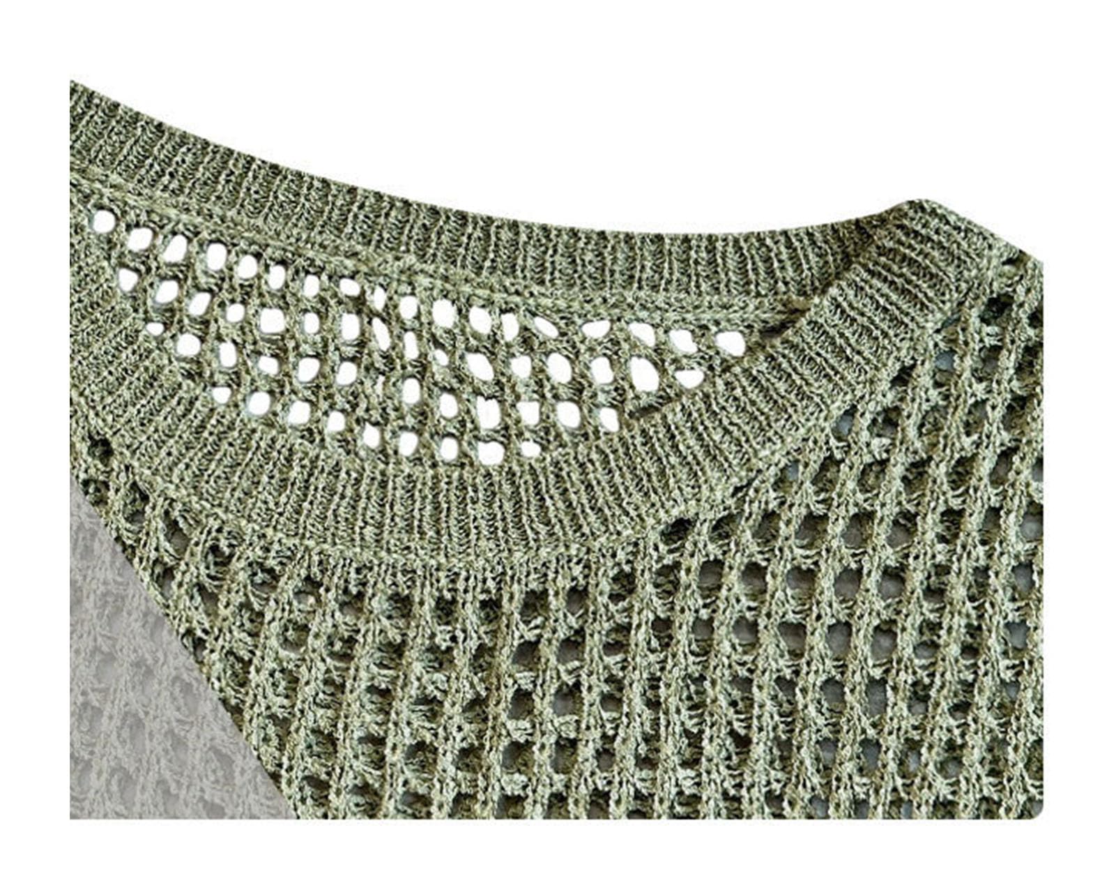 Femmes Maille Crochet Crop Top Sexy À Manches Courtes Évider Tricot Bikini Couvertures Ups,Blanc,S