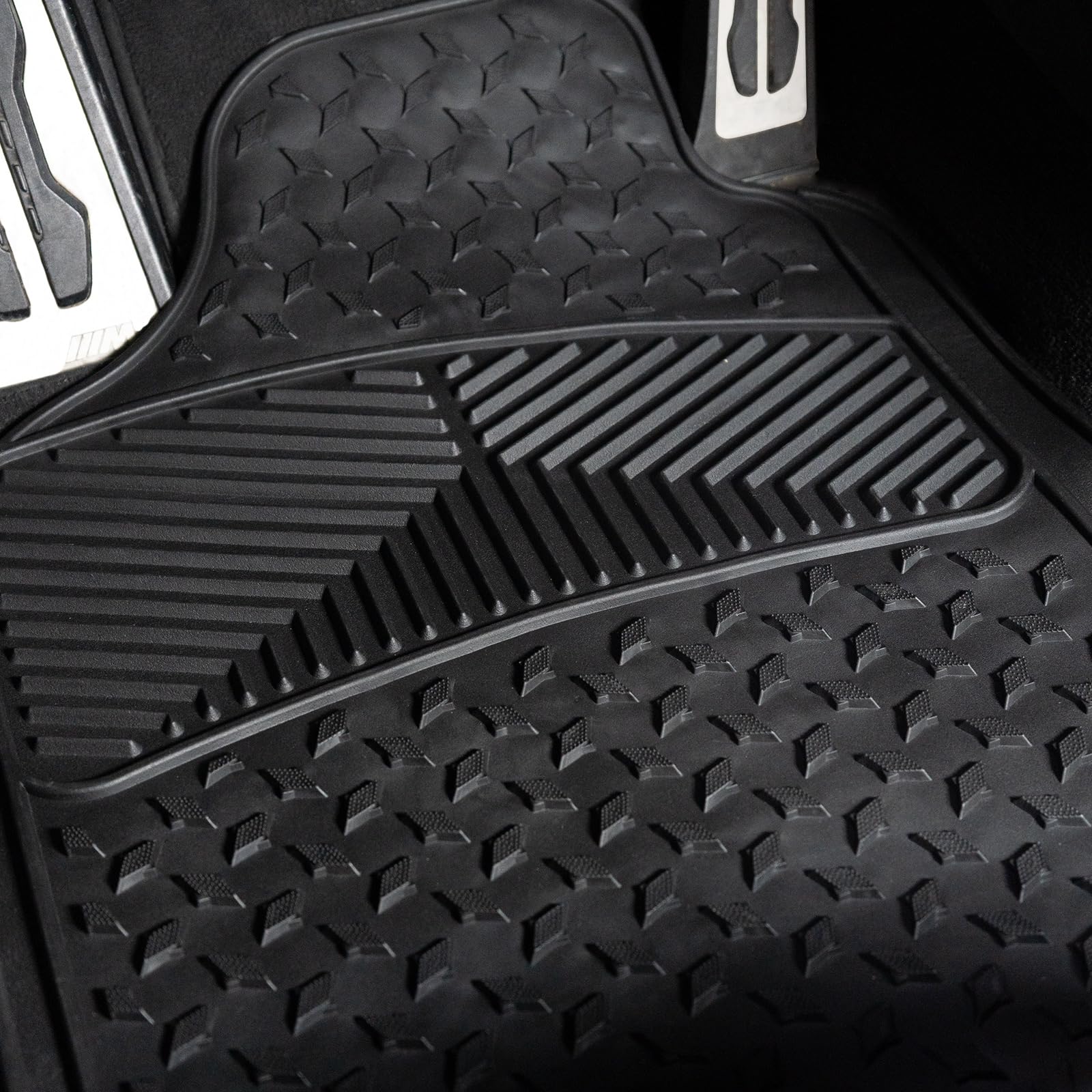 Alfombrillas de Goma Universales para Coche, Alfombrillas de Caucho Antideslizantes Ajustables, Juego 4 Piezas, Delanteras 44,5x72 cm, Traseras 43,5x43,5 cm, Color Negro