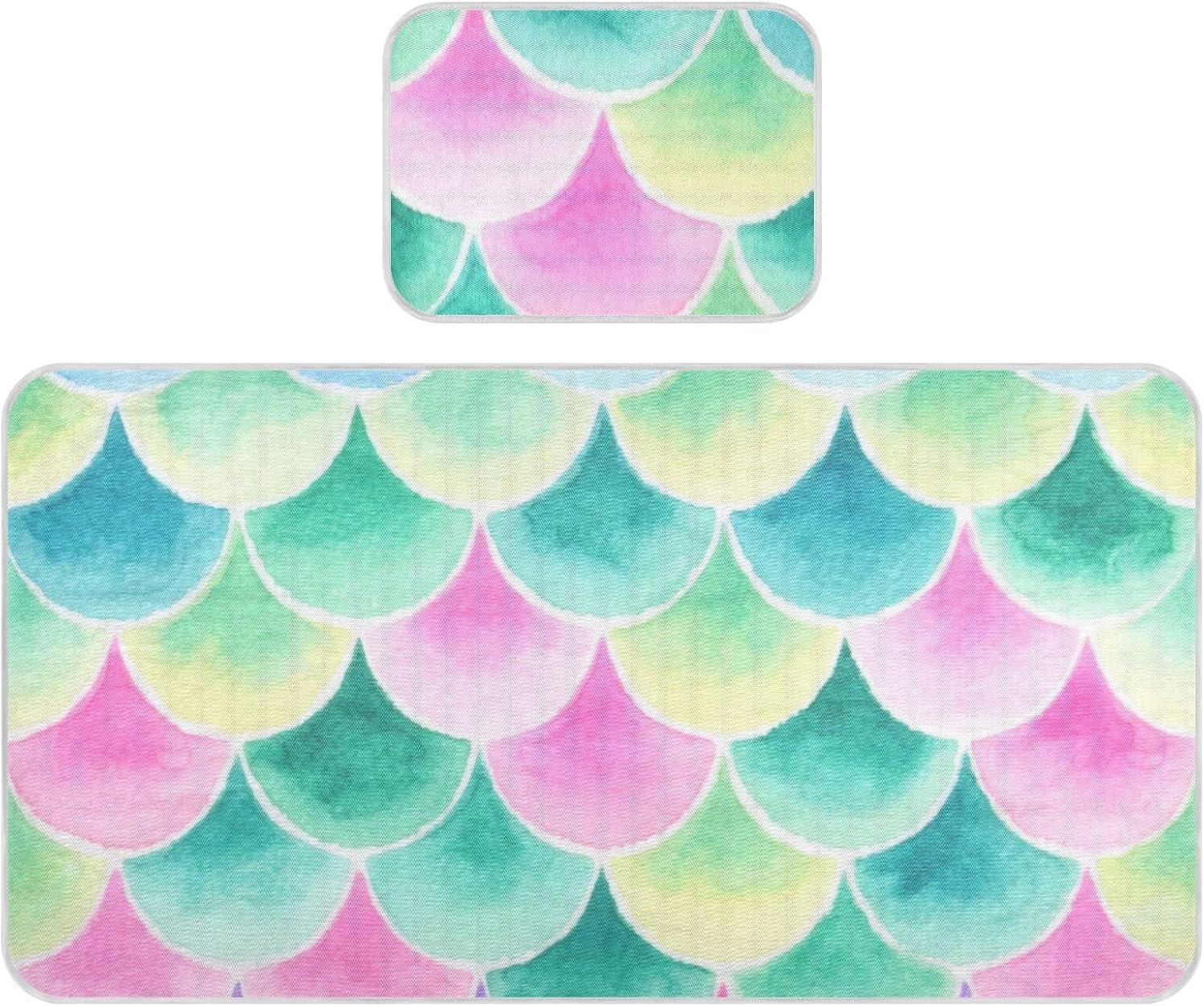 Watercolor Mermaid Scale Colorful Cooling Baby Mattress Cover 28" x 52" Absorbent Bed pad for Baby&Toddler