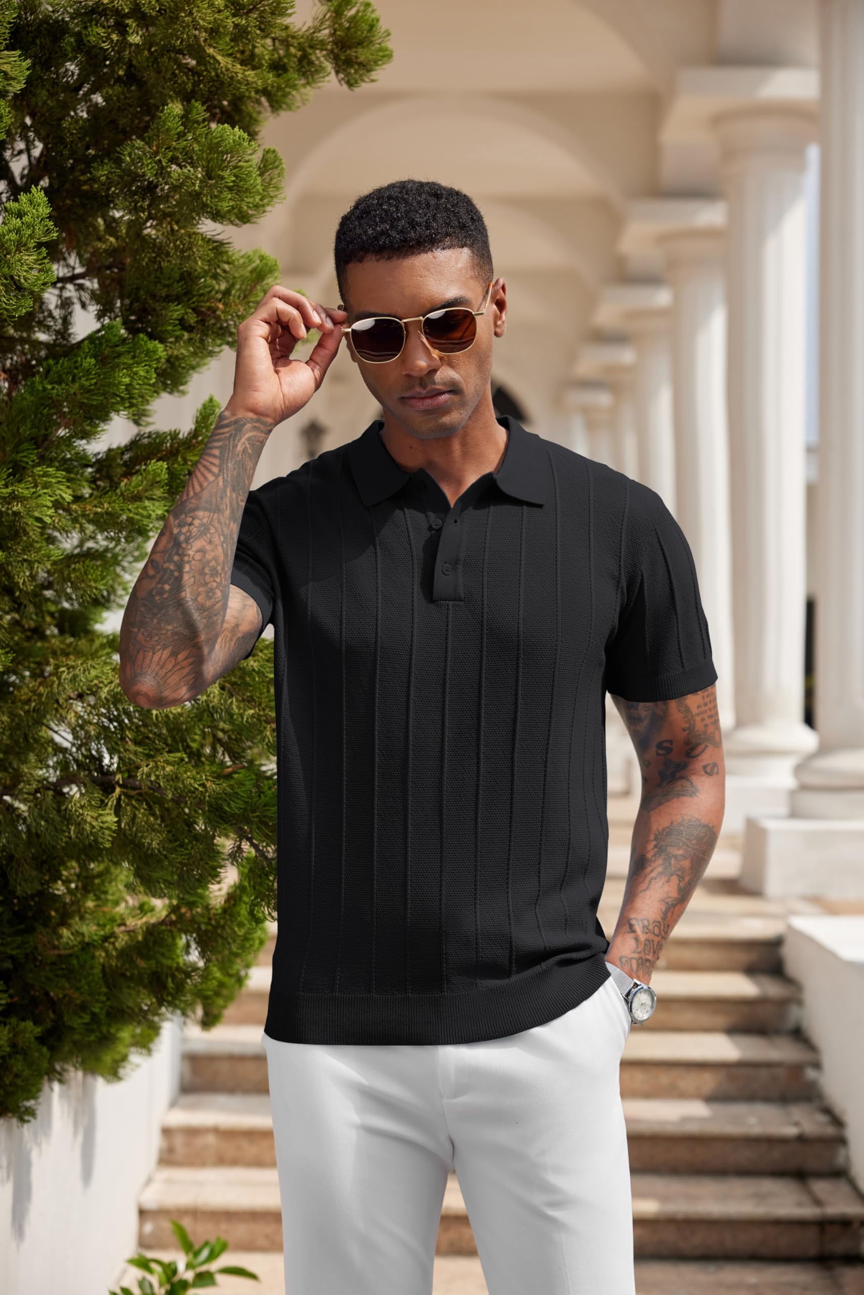 COOFANDY Poloshirts Herren Kurzarm Strick Regular Fit Sommer Golf Tshirt Button Down Polo Casual Urlaub Polohemd