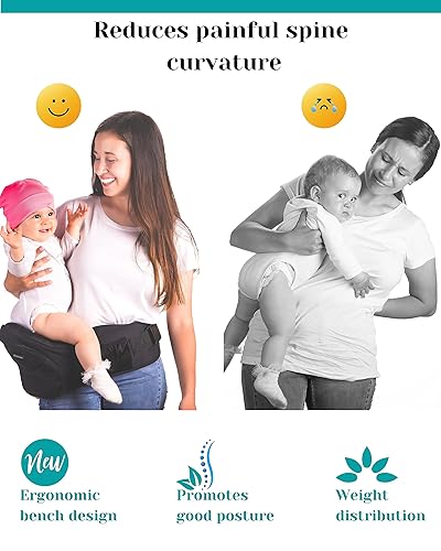 Miniatura 4 de Portabebés de cadera - Nuevo diseño de banco ergonómico, múltiples bolsillos y soporte lumbar y materiales transpirables para recién nacidos y niños