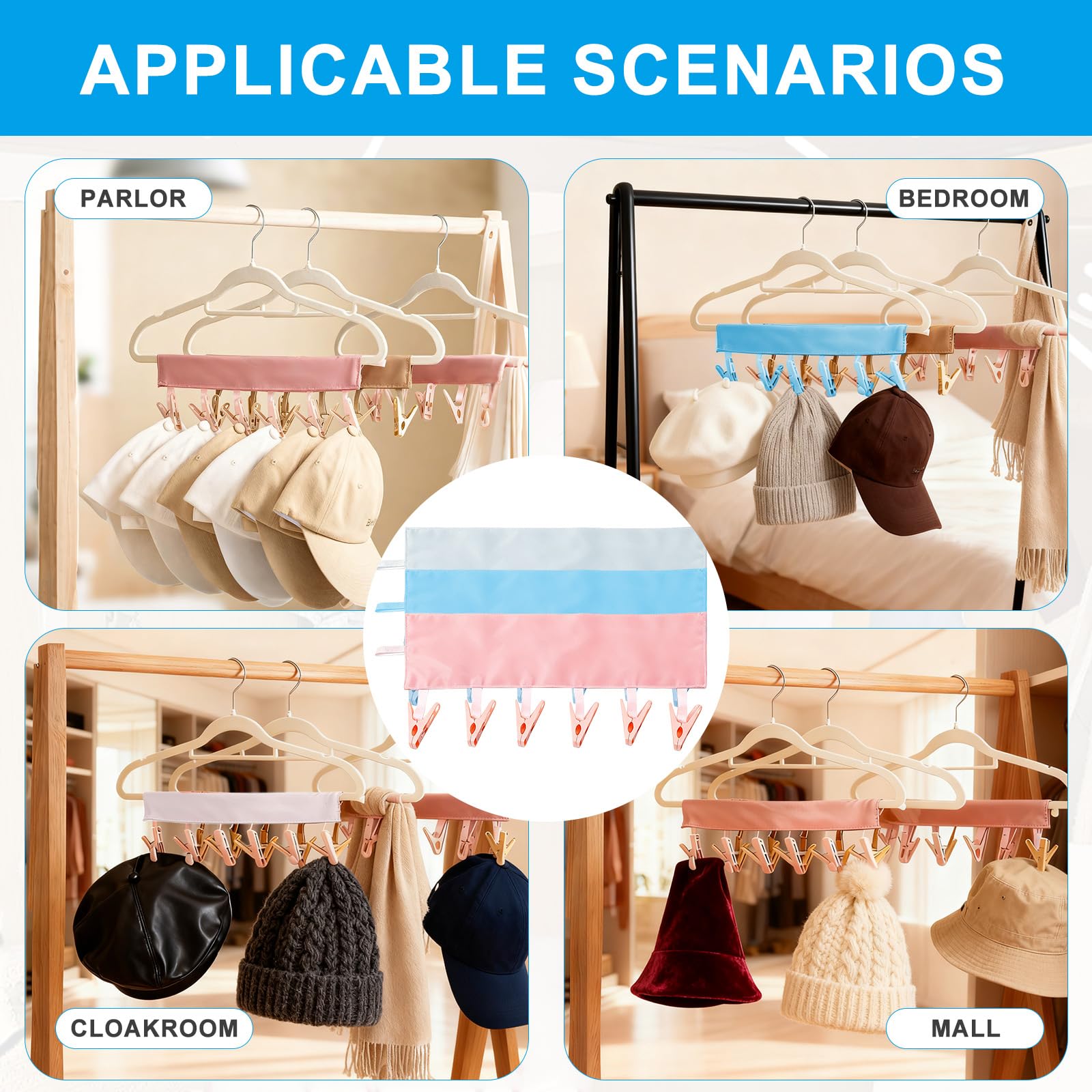 Porta Cappelli, Appendi Cappelliera, Porta Cappelli Da Parete, Portatile Hat Hooks per Armadio Camera Parete, Salvaspazio da Appendere, Contiene 18 Cappelli