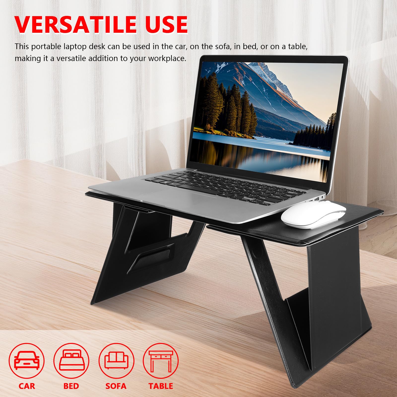 SHINEOFI Supporto per Computer Portatile Pieghevole Tavolino da Uso Quotidiano in Pu e Pannello ad Alta Densità, Versatile e Facile da Riporre, per Auto e Divano