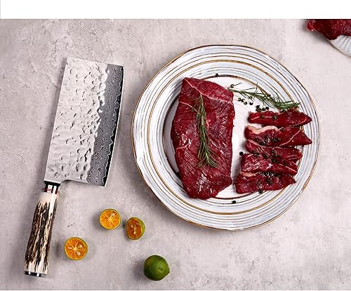 Vista 25 de SUNLONG Cuchillo Santoku de Damasco de 7 pulgadas, cuchillo de chef profesional, japonés de 67 capas, acero de Damasco de alto carbono, mango