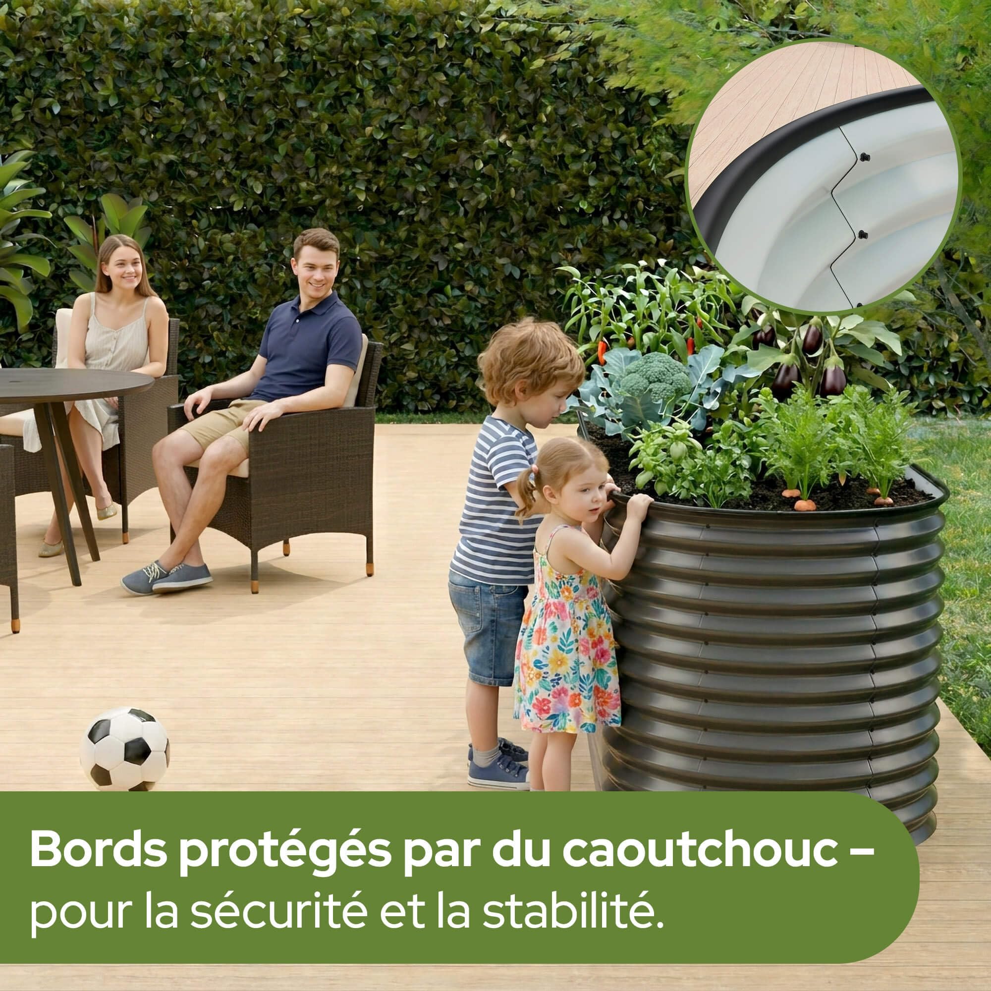 AREBOS Jardinière Surélevée Ovale 240×80×78 cm | Acier Galvanisé avec Bord en Caoutchouc 1170 L | pour Jardin, Terrasse et Balcon | Stable avec Traverses