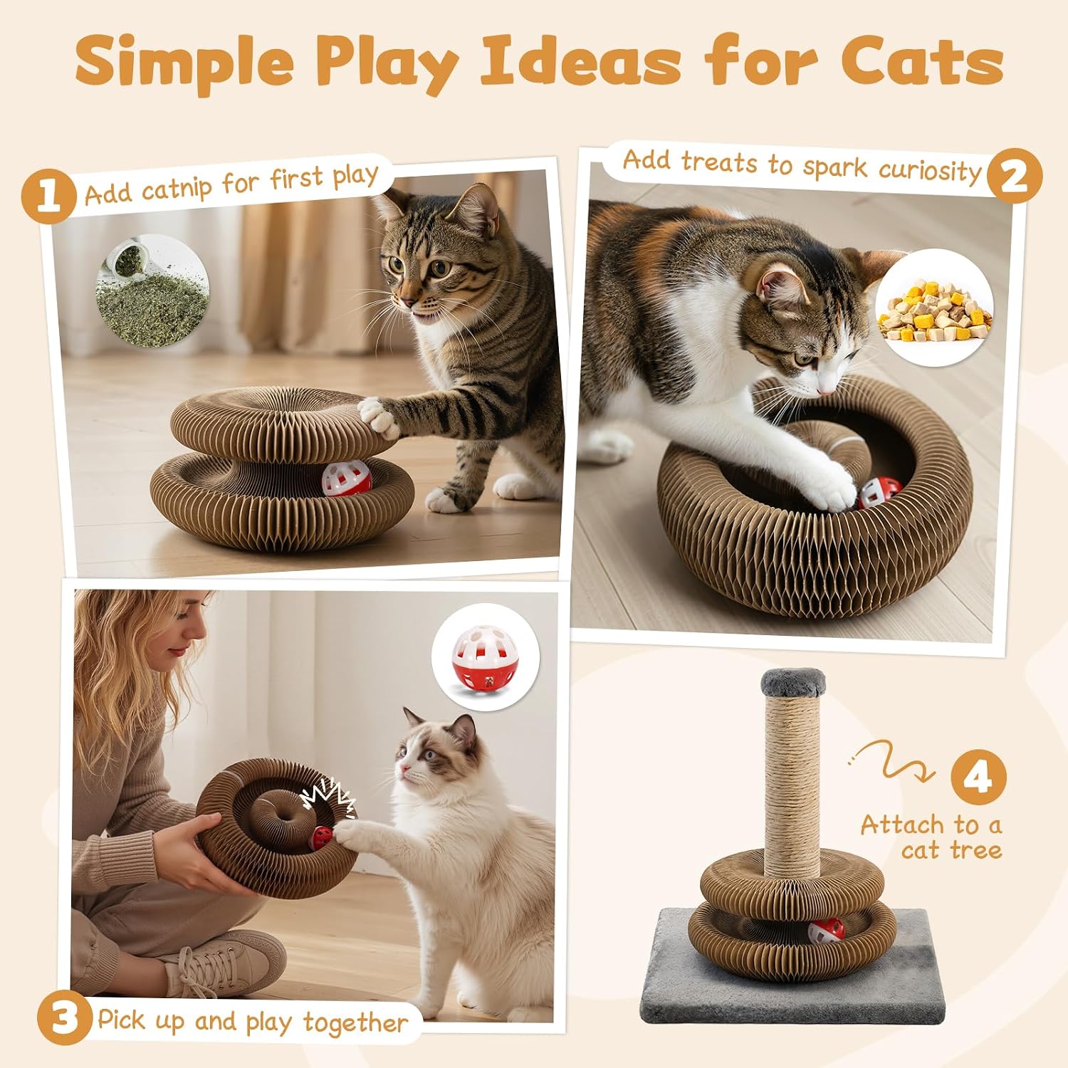 Magic Organ Cat Scratcher Cardboard, Foldable Scratching Board, Interactive Cat Toy with Bell Ball for Indoor Cats(Agate Green) image 4