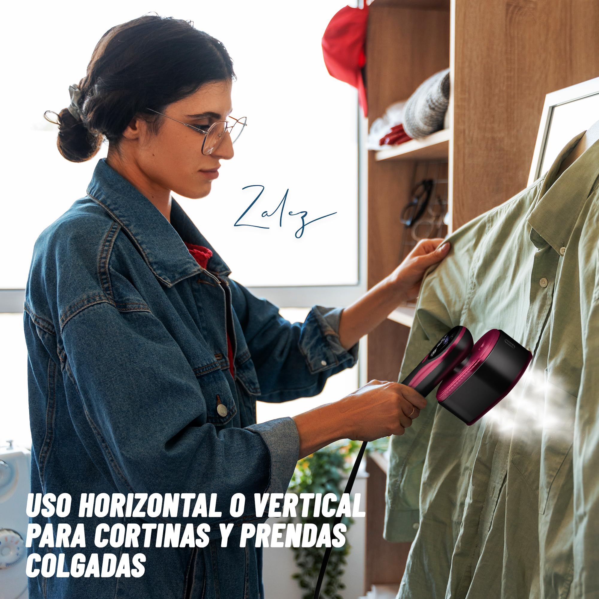 ZALEZ - Plancha Vertical 2 en 1 - Plancha de Vapor Vertical 1200 W - Vaporizador de Mano para Ropa - Centro de Planchado Vertical con 4 Modos de Vapor - Ferro a Vapor Vertical - Ideal para Viaje.