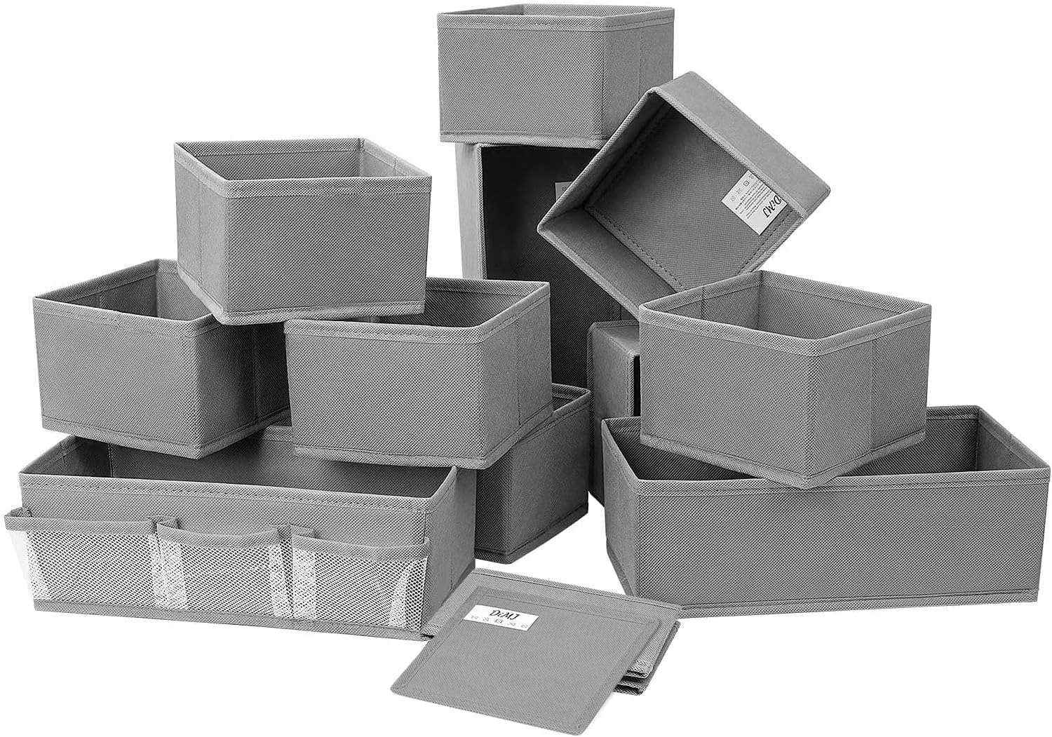 DIMJ Organizador Cajones Juego de 12 Cajas Almacenaje Plegables de Tela Para Guardar Ropa, Cajas Organizadoras de Almacenamiento de Cajones Divisores para Sujetadores, Gris