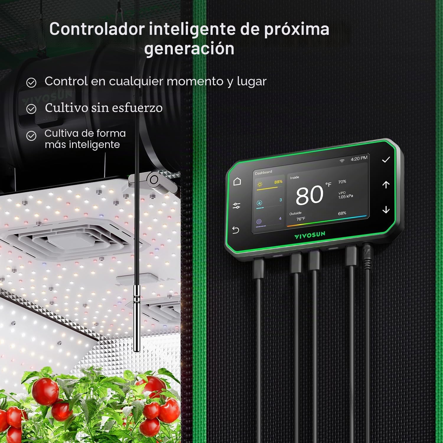 VIVOSUN GrowHub Controller E42A+ para Grow Tent, Controlador Ambiental Smart WiFi con Temperatura, Humedad, VPD, Temporizador y Programación de Ventilación e Iluminación