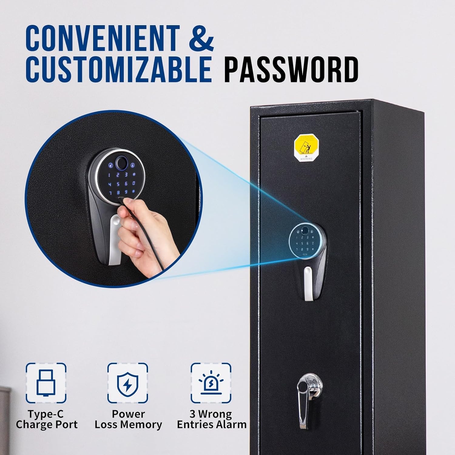 BlackSmith 5 Biometric Rifles Safe Long Gun Safe for Home Rifles and Pistols Quick Access Fingerprint Gun Cabinet Dual Alarm 2 Rifles Gun Rack Password Memory Function 16 Gauge Alloy Steel